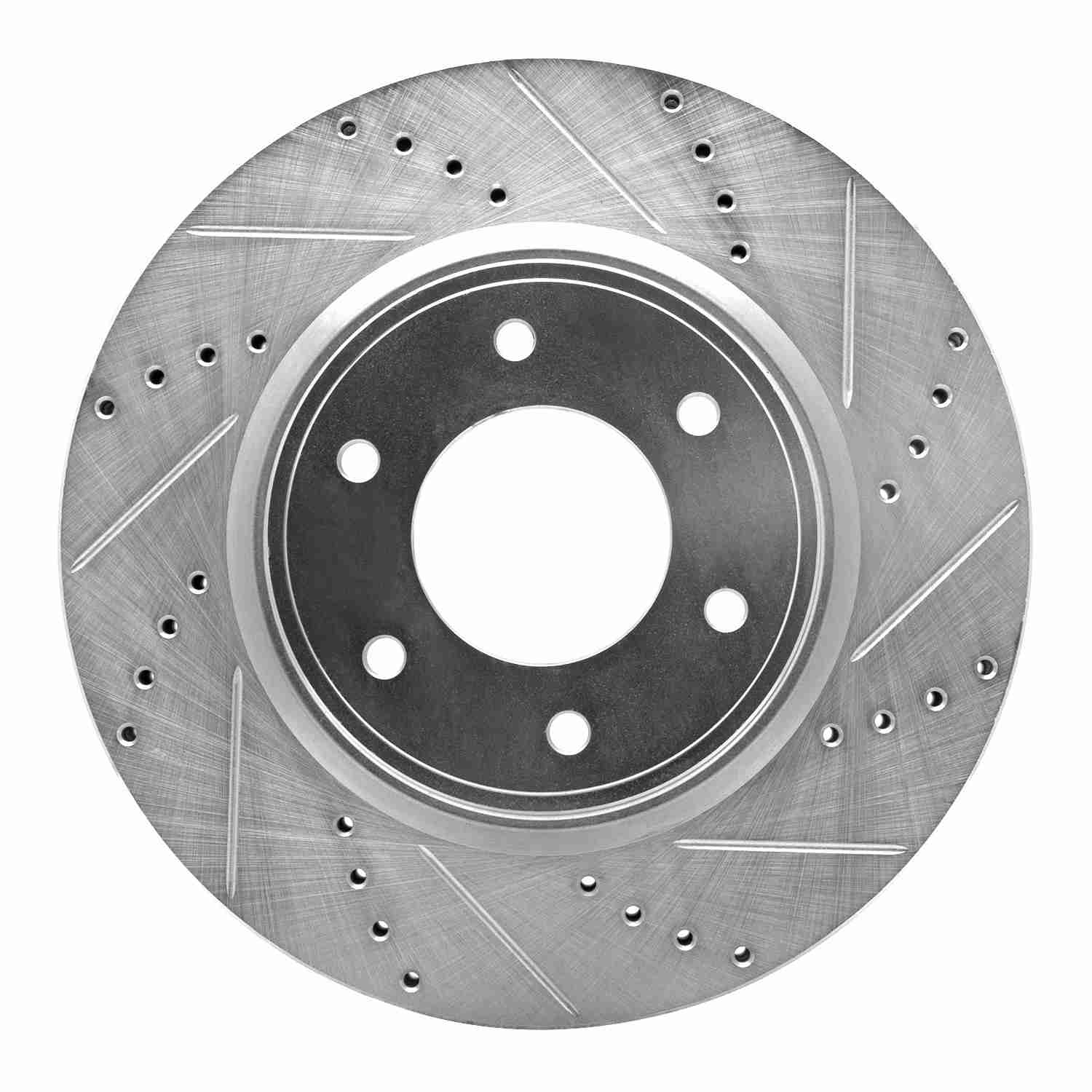 R1 Concepts 07-24 Nissan Armada Front Right Drilled & Slotted Silver Brake Rotor