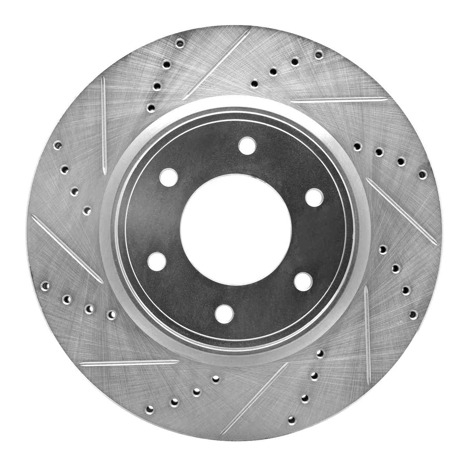 R1 Concepts 07-24 Nissan Titan Front Left Drilled & Slotted Silver Brake Rotor