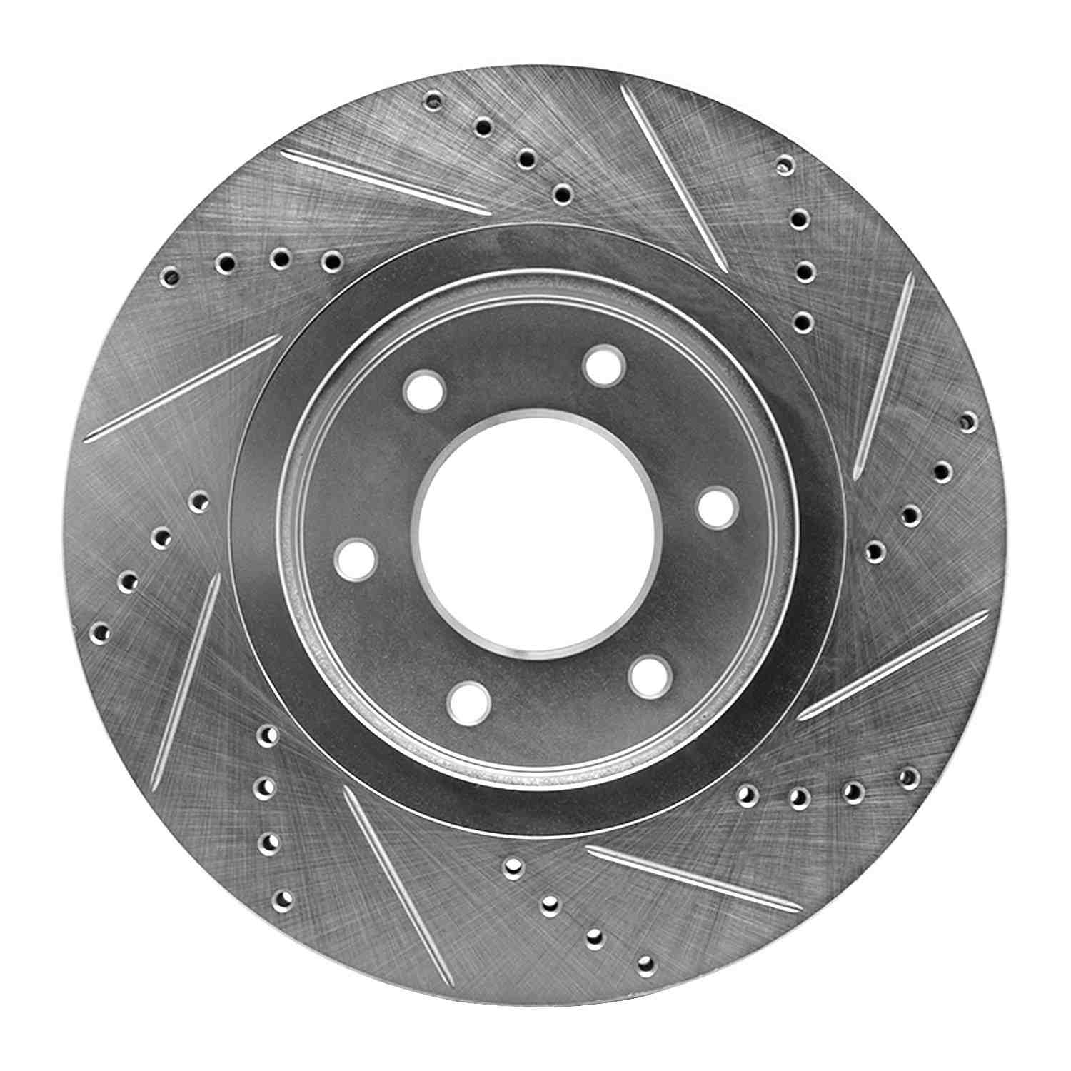 R1 Concepts 07-24 Nissan Titan Front Left Drilled & Slotted Silver Brake Rotor - Image 2