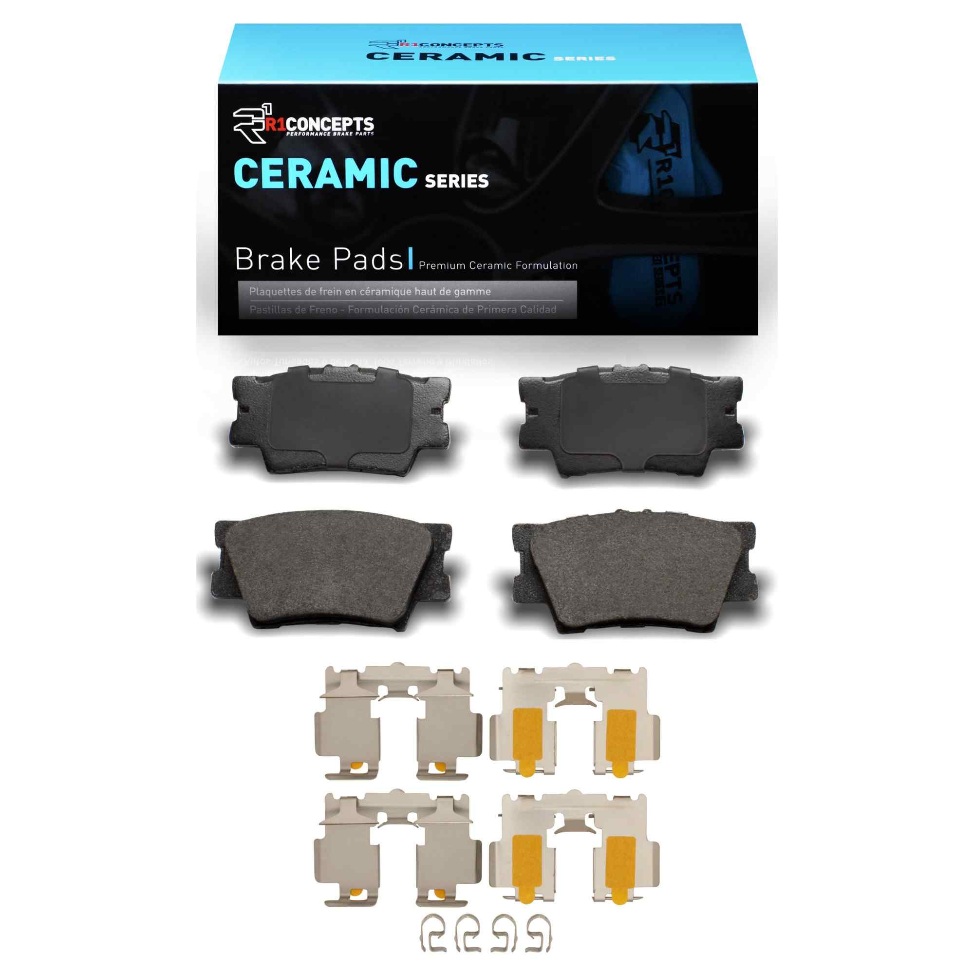 R1 Concepts 07-24 Toyota Avalon Hybrid Rear Ceramic Brake Pads and Hardware Kit