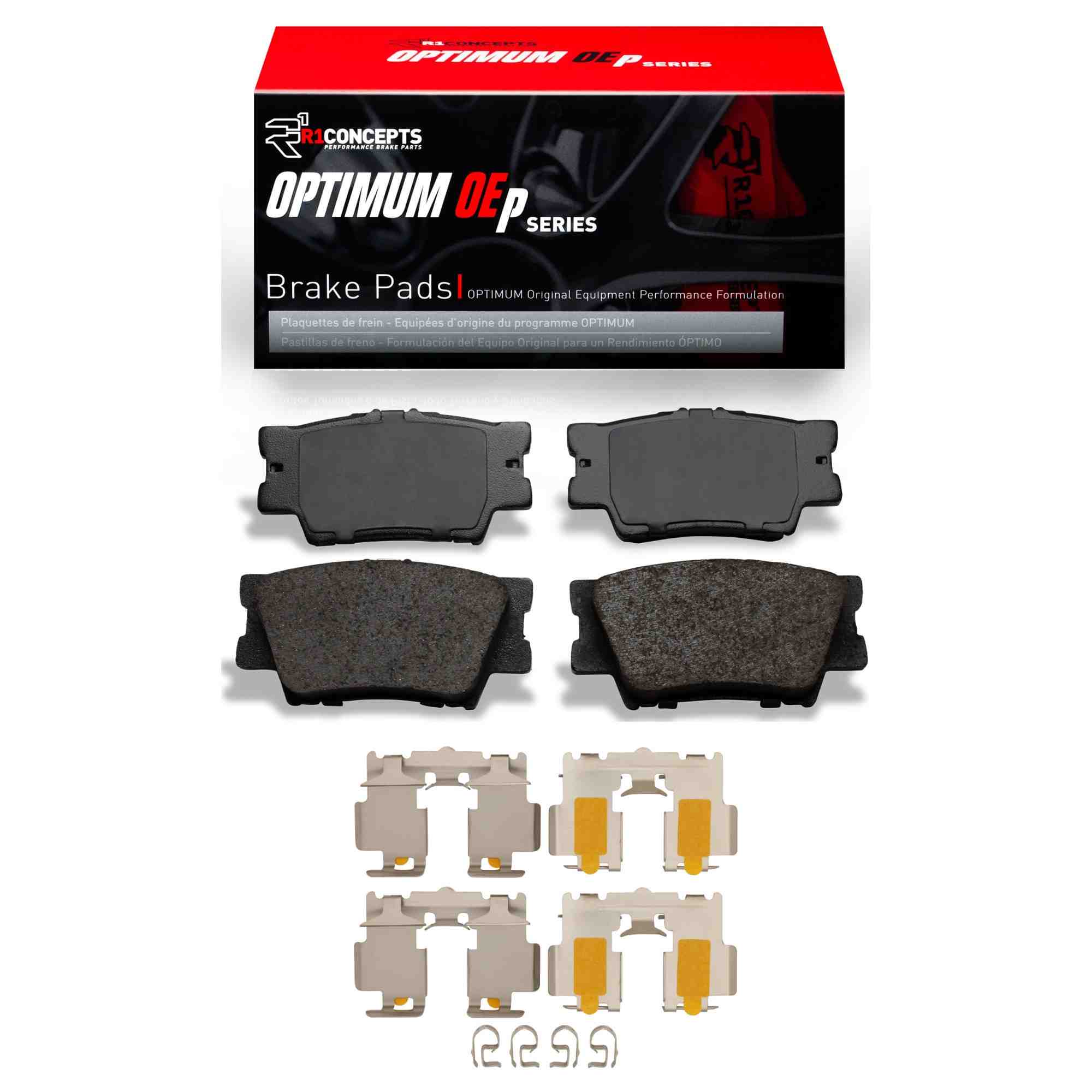 R1 Concepts 07-24 Toyota Camry Hybrid Rear Optimum OE Brake Pads and Hardware Kit