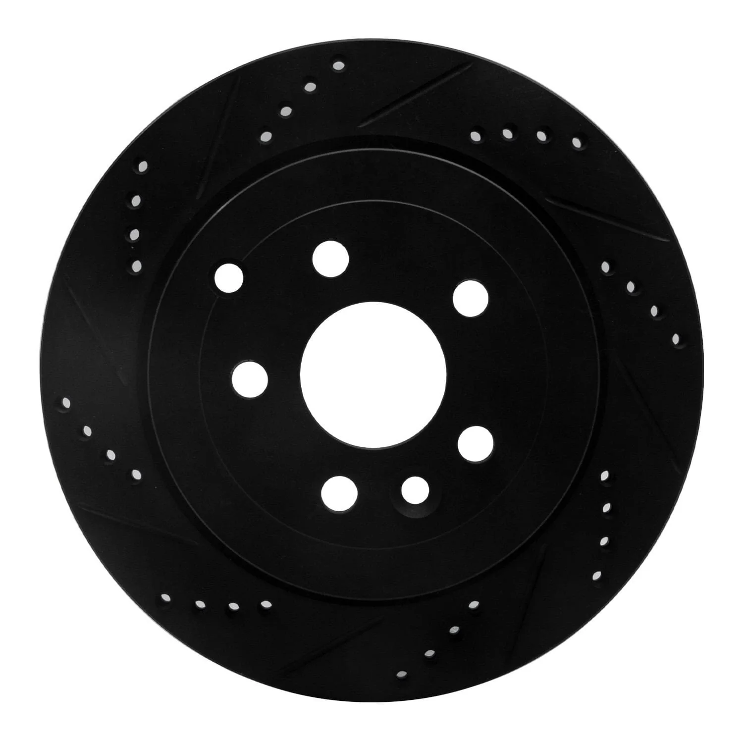 R1 Concepts 08-12 Land Rover LR2 Rear Left Drilled & Slotted Black Brake Rotor