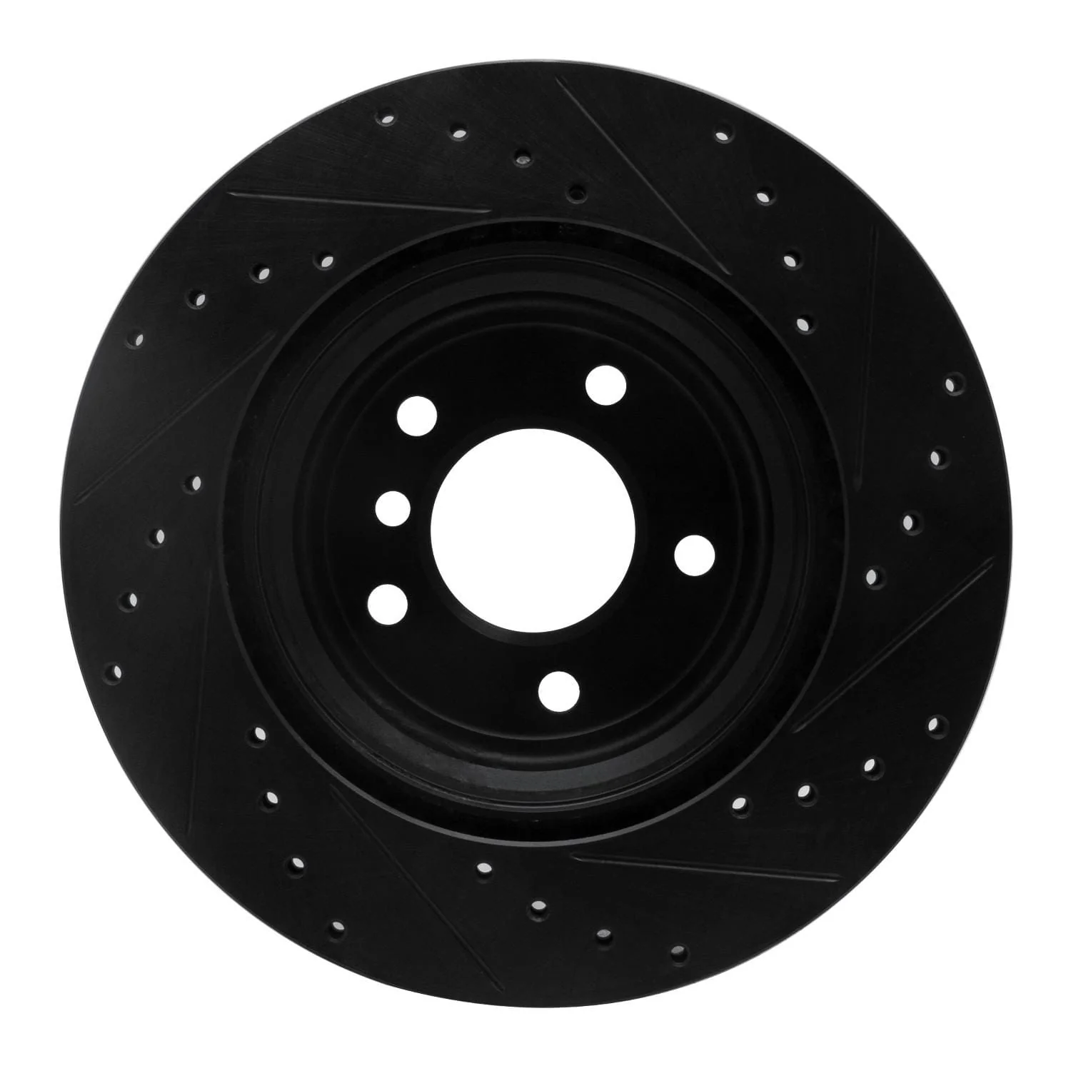 R1 Concepts 08-13 BMW 135I Rear Left Drilled & Slotted Black Brake Rotor - Image 2