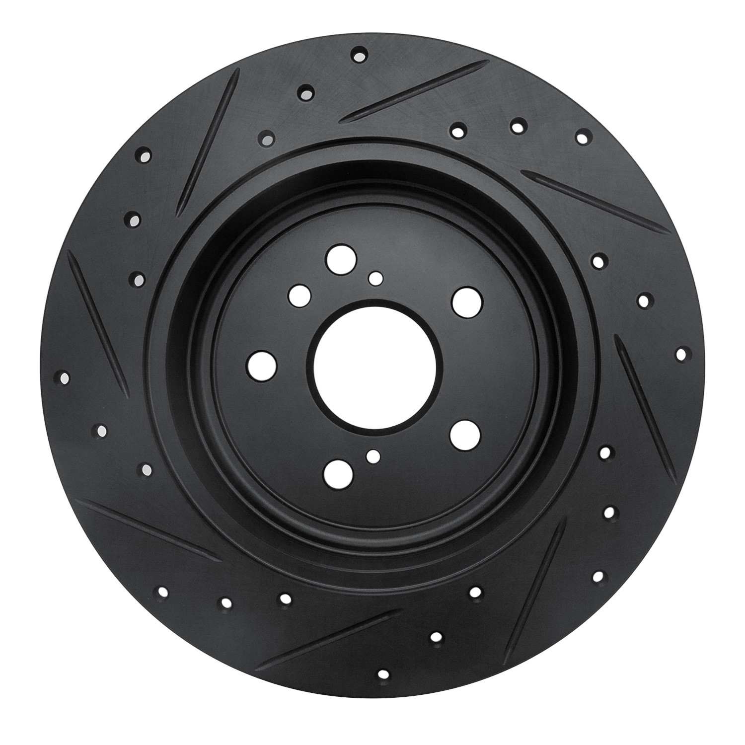 R1 Concepts 08-13 Toyota Highlander Rear Right Drilled & Slotted Black Brake Rotor - Image 2