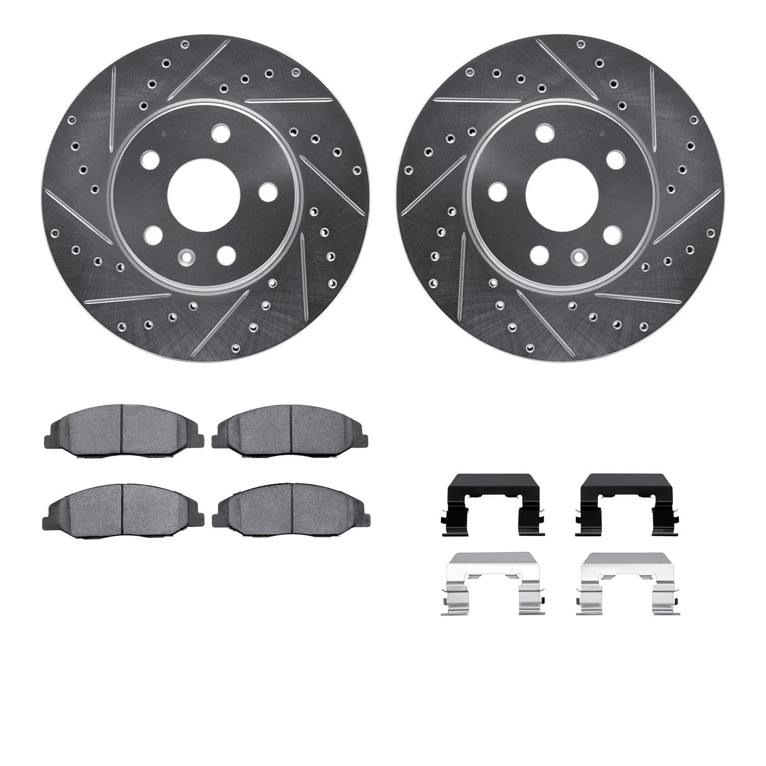 R1 Concepts 08-14 Cadillac CTS Front Drilled & Slotted Silver Brake Rotor Set w/Ceramic Pads and Hardware