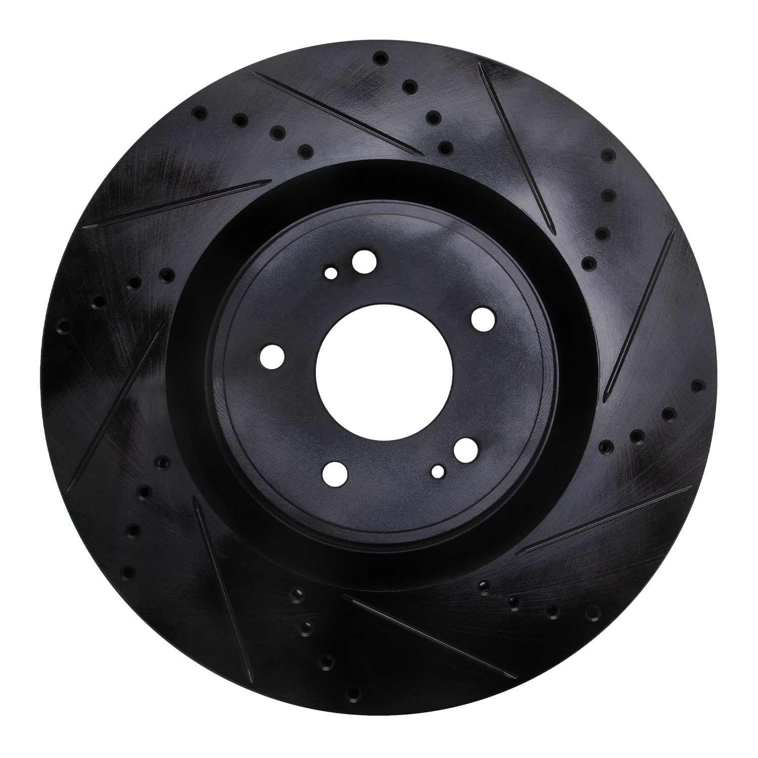 R1 Concepts 08-15 Mitsubishi Lancer Front Right Drilled & Slotted Black Brake Rotor