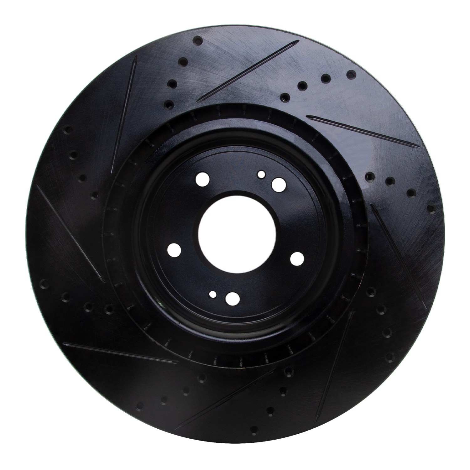 R1 Concepts 08-15 Mitsubishi Lancer Front Right Drilled & Slotted Black Brake Rotor - Image 2