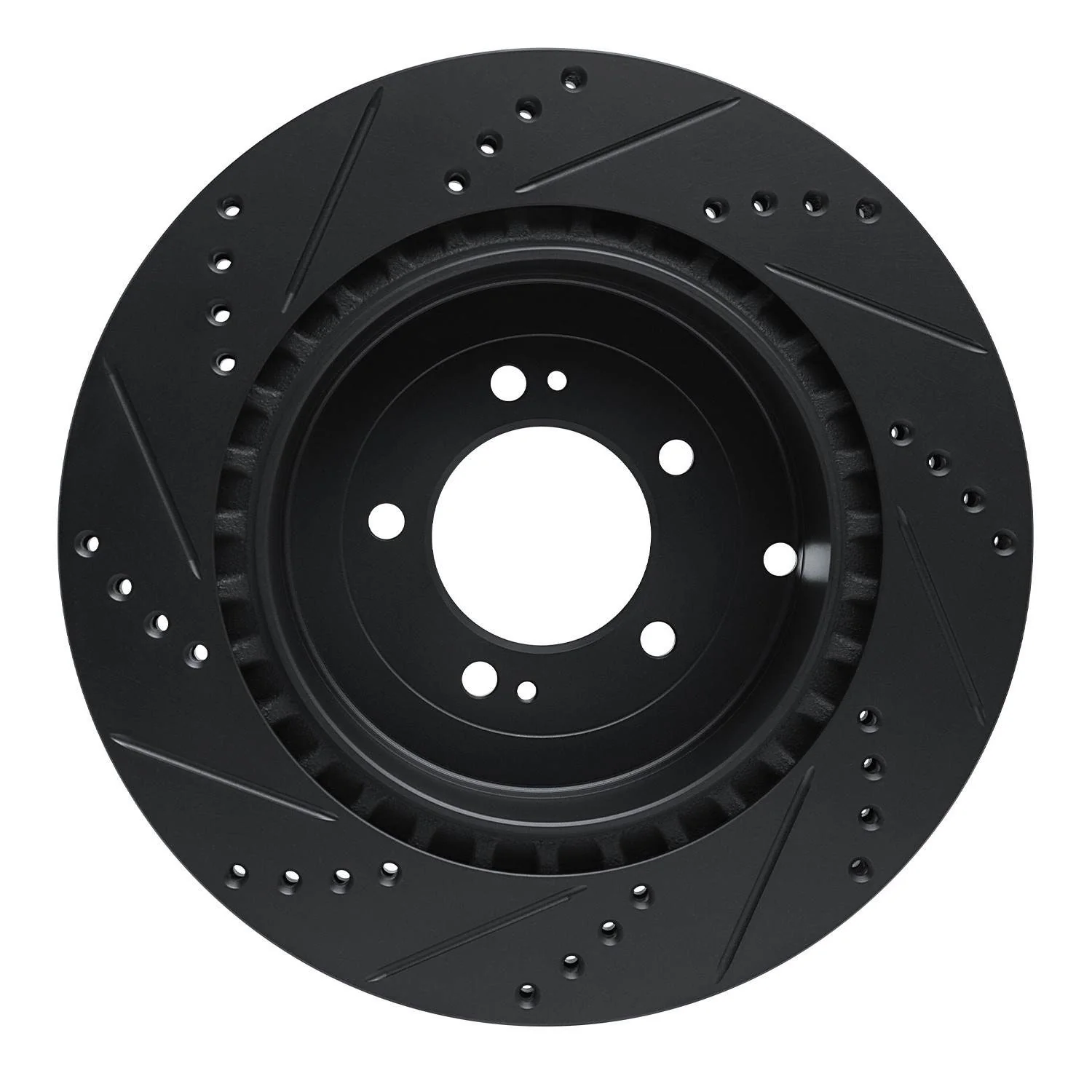 R1 Concepts 08-15 Mitsubishi Lancer Rear Right Drilled & Slotted Black Brake Rotor - Image 2