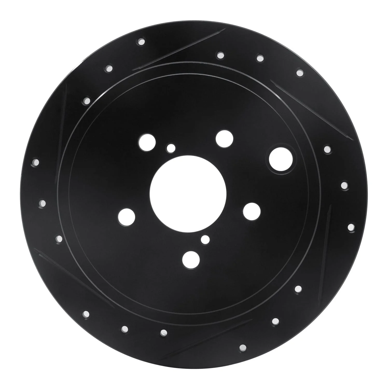 R1 Concepts 08-15 Subaru Forester Rear Left Drilled & Slotted Black Brake Rotor