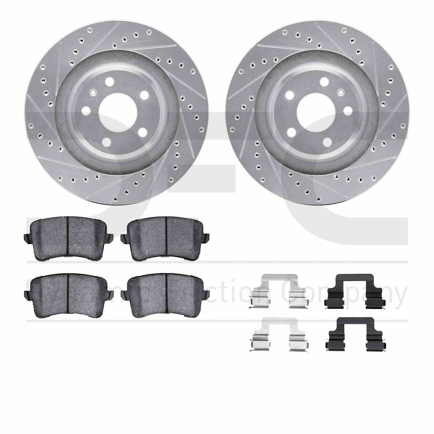 R1 Concepts 08-17 Audi S4 Rear Drilled & Slotted Silver Brake Rotor Set w/Euro Ceramic Pads and Hardware