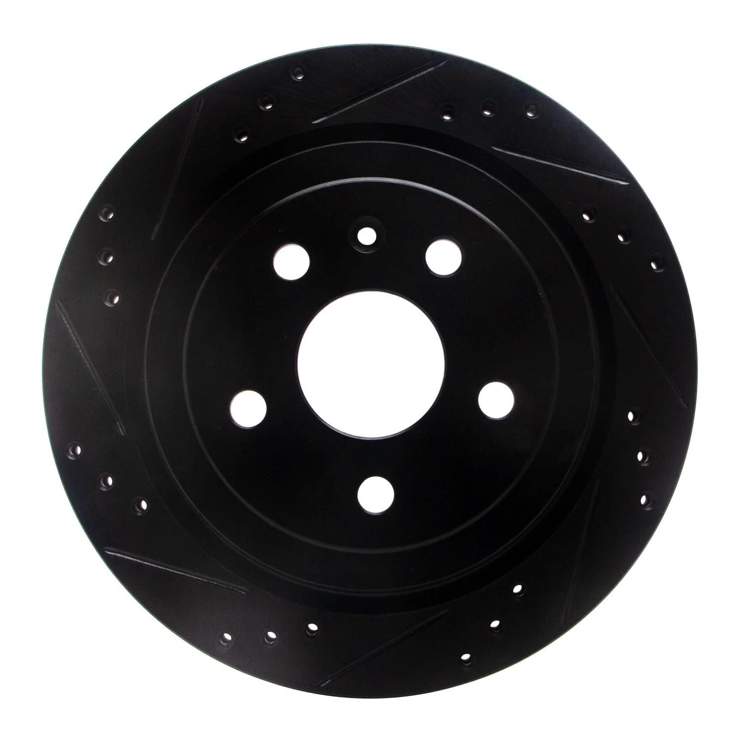 R1 Concepts 08-19 Cadillac CTS Rear Left Drilled & Slotted Black Brake Rotor