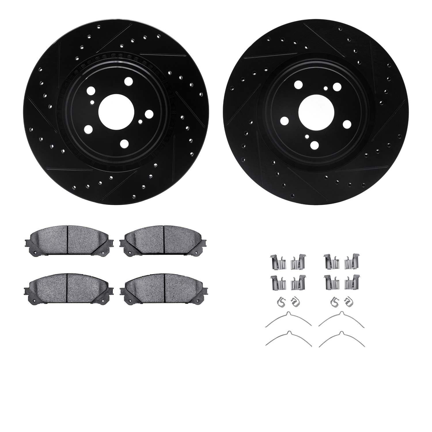 R1 Concepts 08-21 Lexus NX300 Front Drilled & Slotted Black Brake Rotor Set w/Optimum OE Pads and Hardware