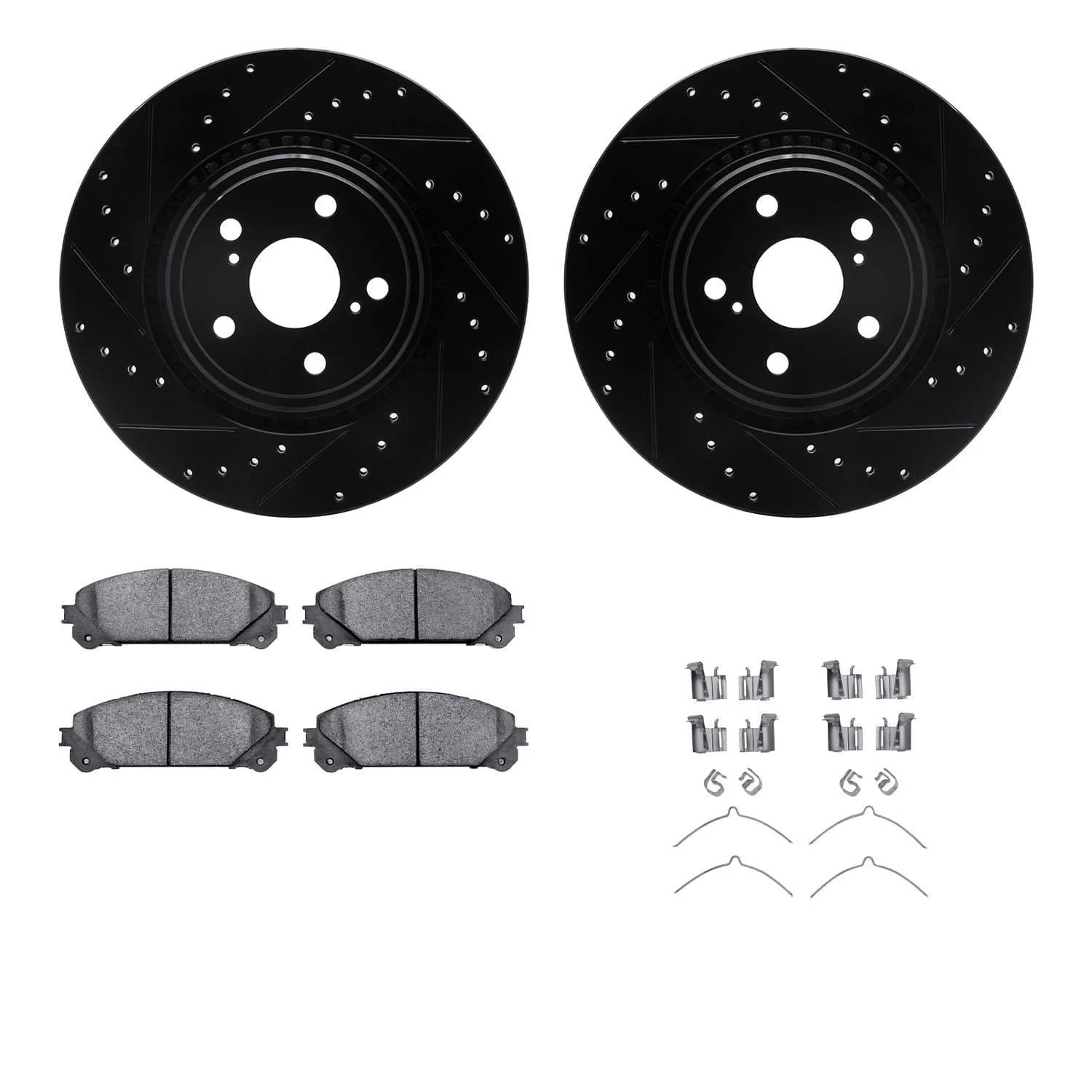 R1 Concepts 08-21 Lexus RX450h Front Drilled & Slotted Black Brake Rotor Set w/Ceramic Pads and Hardware