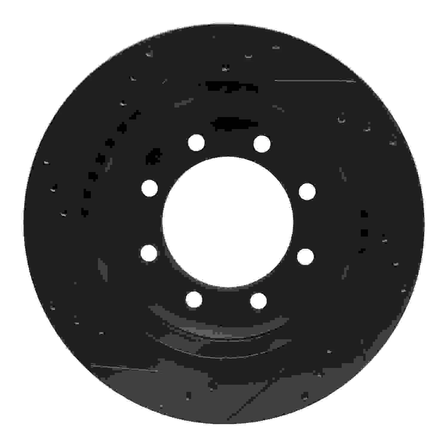 R1 Concepts 08-25 Ford E-150 Rear Right Drilled & Slotted Black Brake Rotor - Image 2