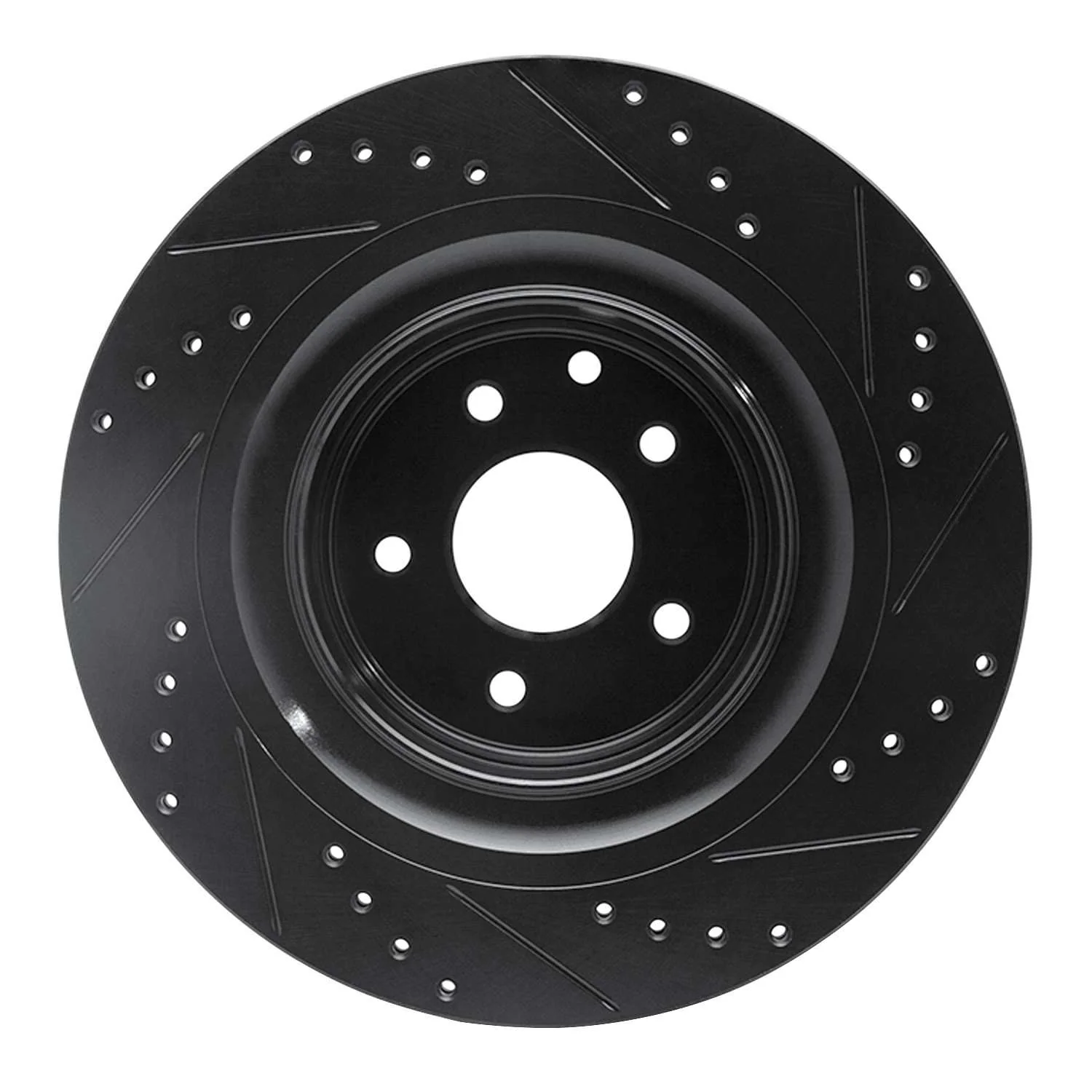R1 Concepts 08-25 Infiniti Q60 Rear Left Drilled & Slotted Black Brake Rotor - Image 2