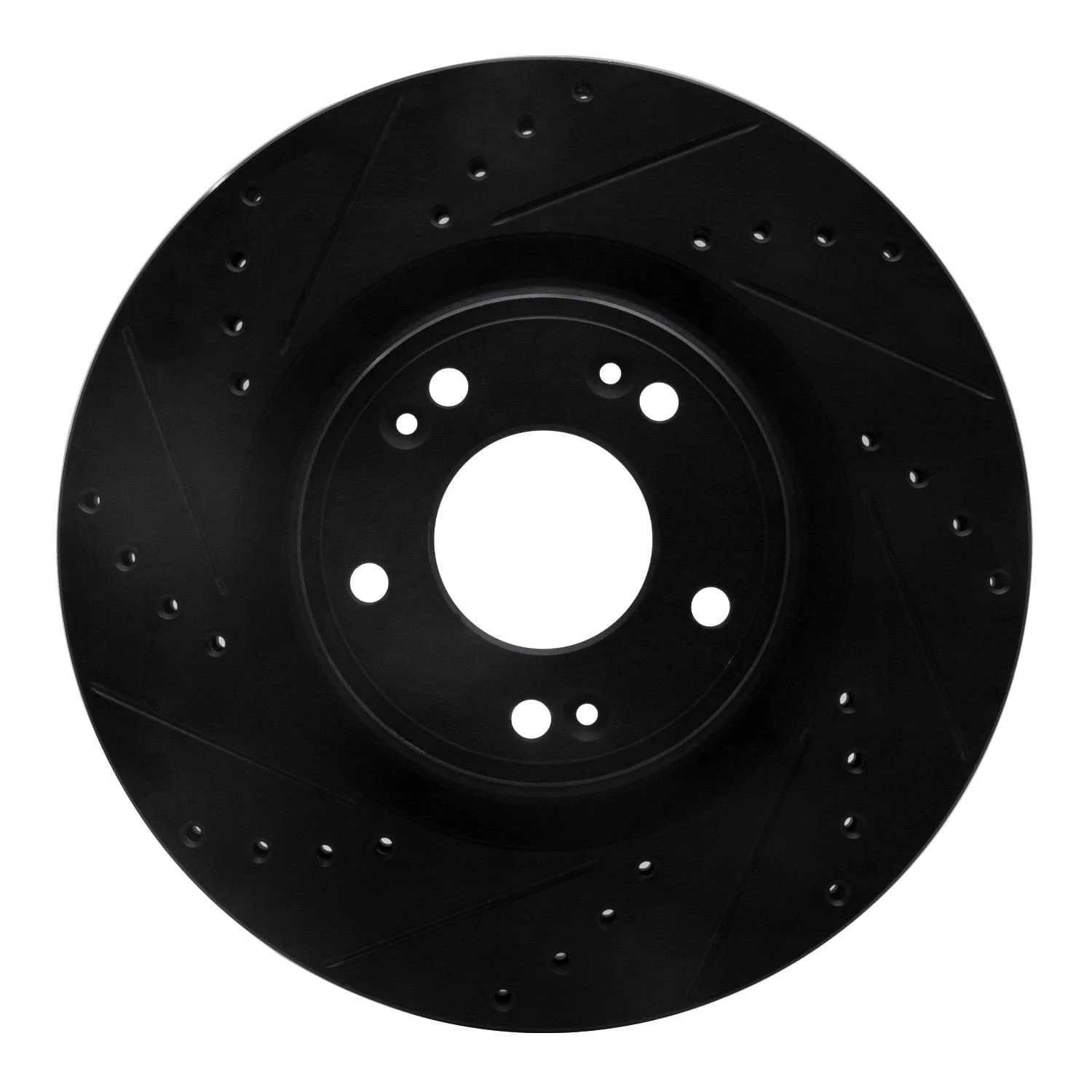 R1 Concepts 09-11 Hyundai Genesis Sedan Front Left Drilled & Slotted Black Brake Rotor
