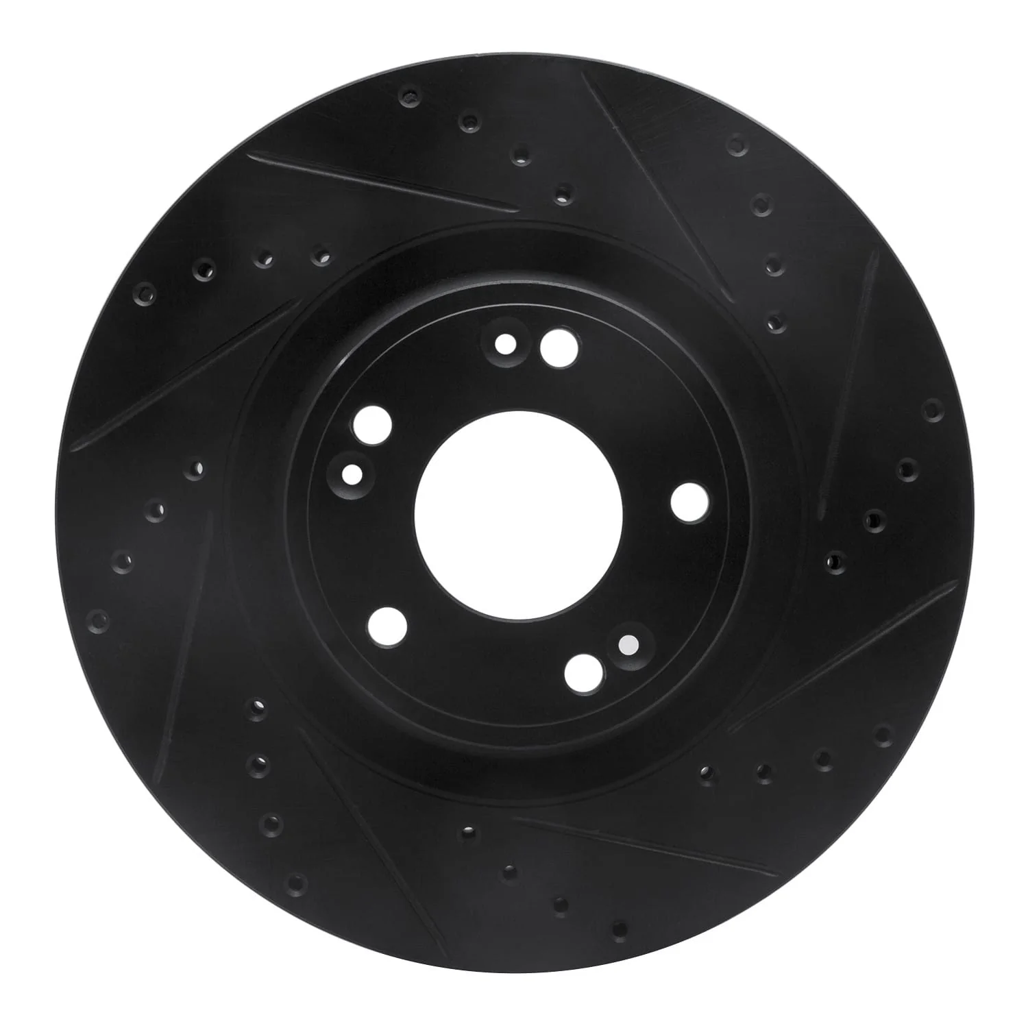 R1 Concepts 09-11 Hyundai Genesis Sedan Front Right Drilled & Slotted Black Brake Rotor