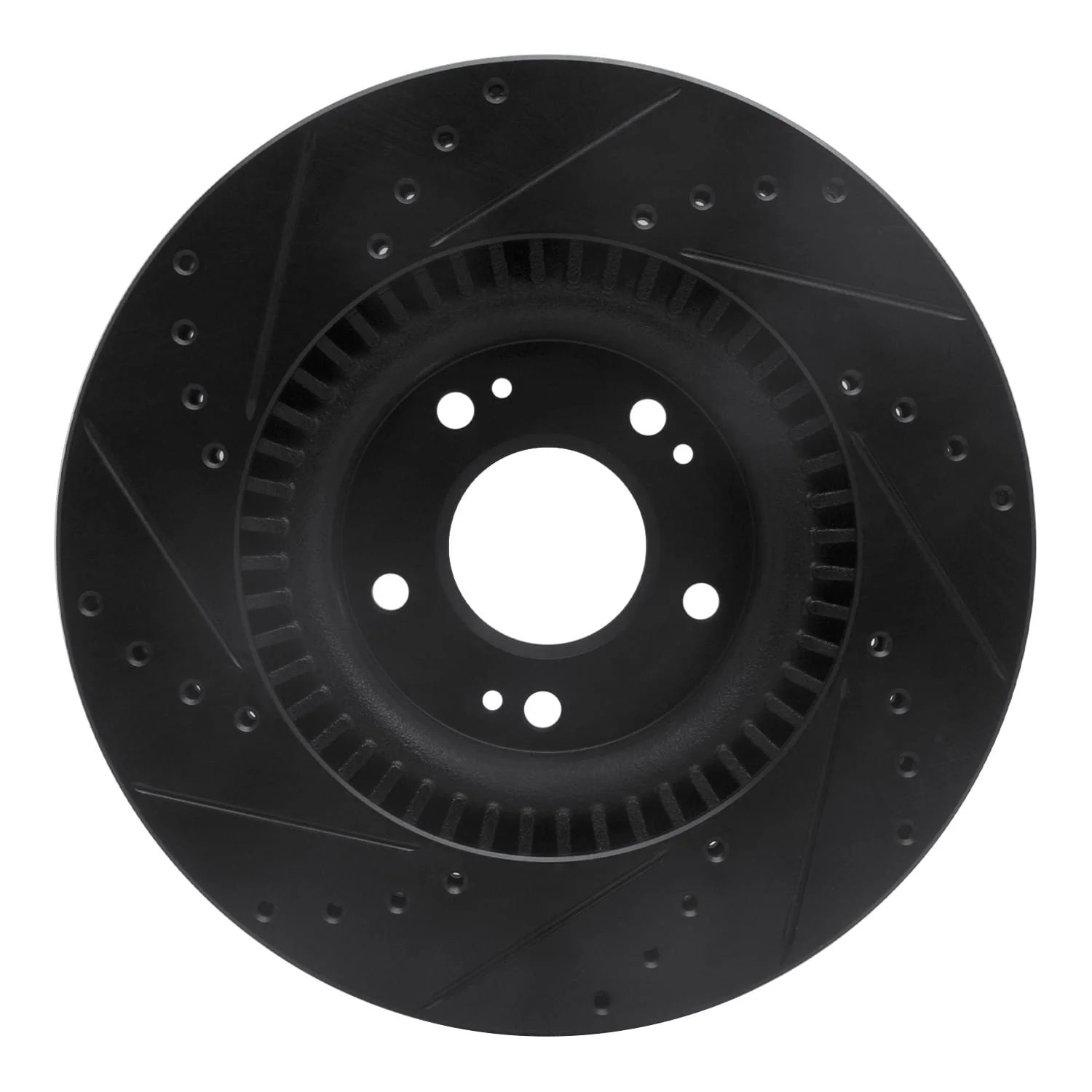 R1 Concepts 09-11 Hyundai Genesis Sedan Front Right Drilled & Slotted Black Brake Rotor - Image 2