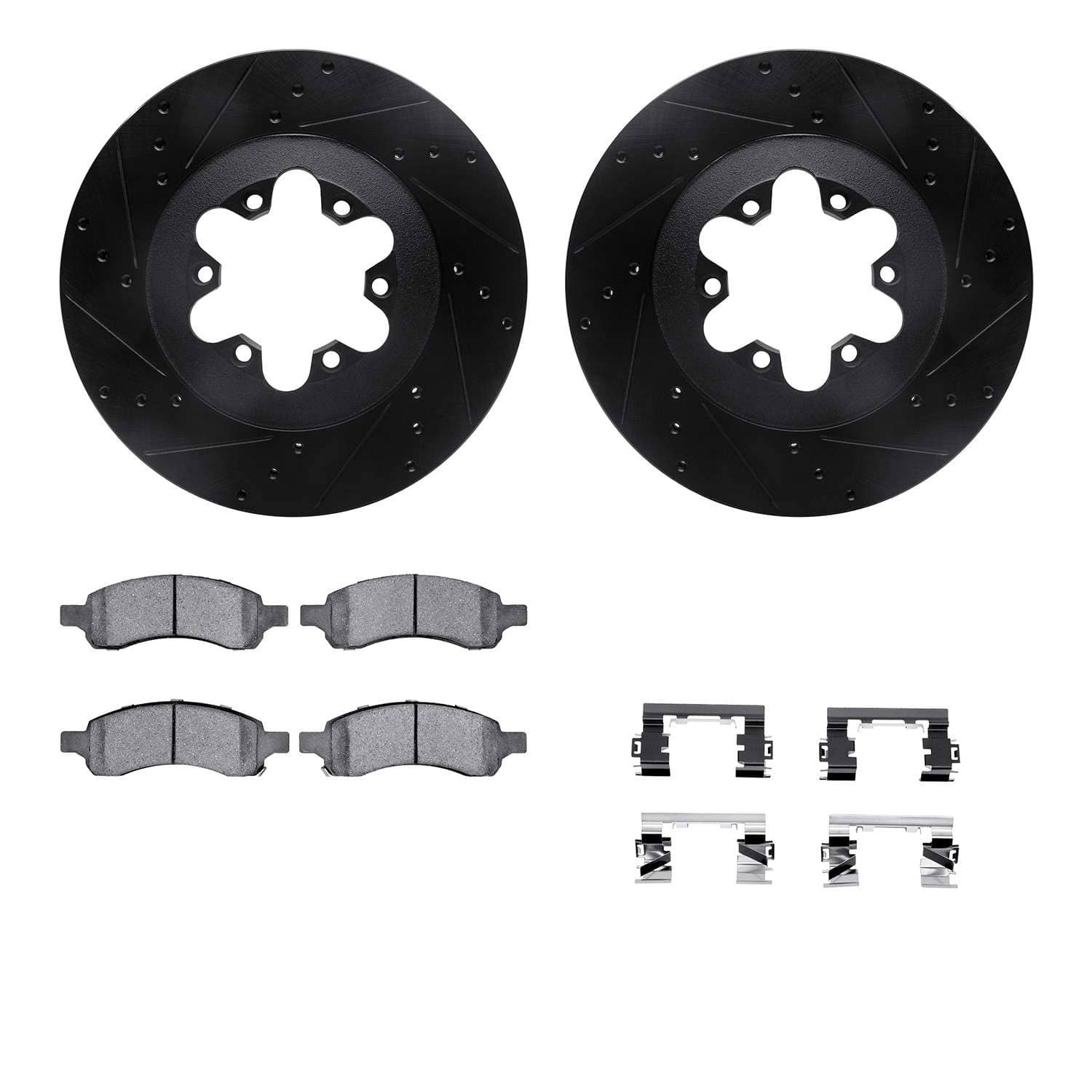 R1 Concepts 09-12 Chevrolet Colorado Front Drill/Slot Black Rotors w/Optimum Pads