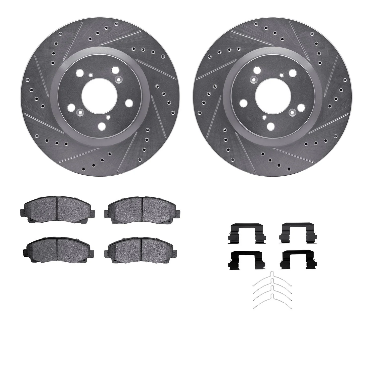 R1 Concepts 09-14 Acura TL Front Drilled & Slotted Silver Brake Rotor Set w/Ceramic Pads and Hardware