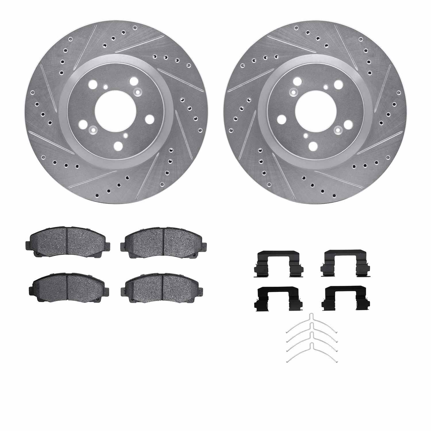 R1 Concepts 09-14 Acura TL Front Drilled & Slotted Silver Brake Rotor Set w/Optimum OE Pads and Hardware