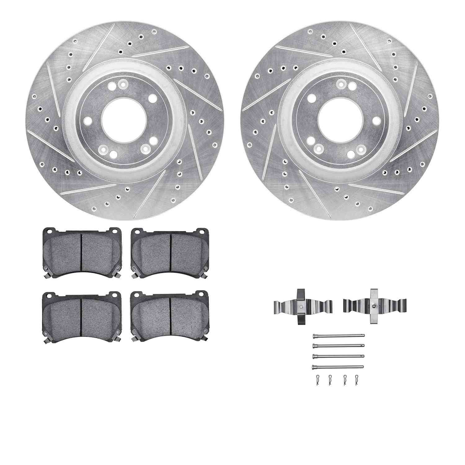 R1 Concepts 09-14 Hyundai Genesis Front Drill/Slot Silver Rotors w/Optimum Pads