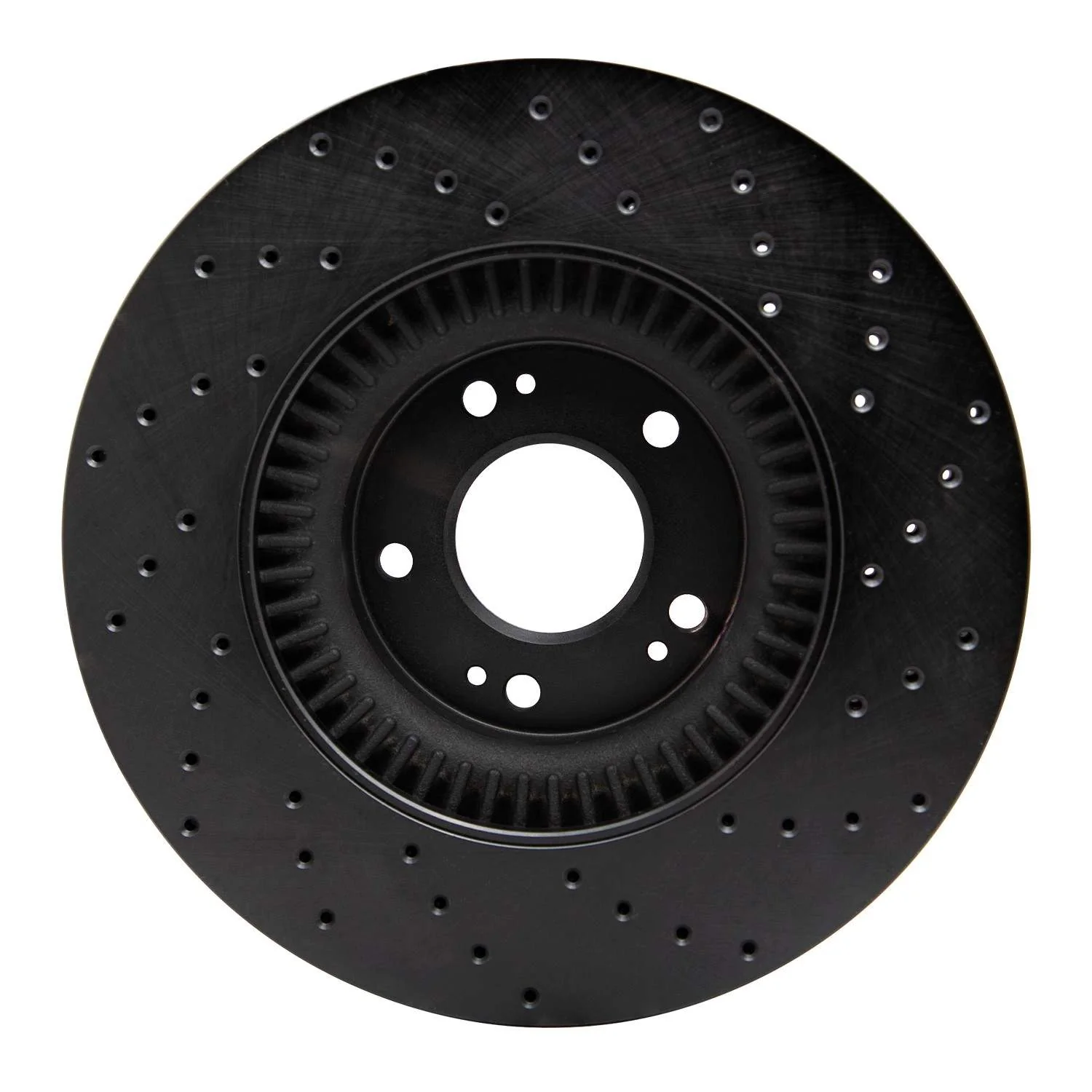 R1 Concepts 09-14 Hyundai Genesis Sedan Front Left Drilled Black Brake Rotor - Image 2