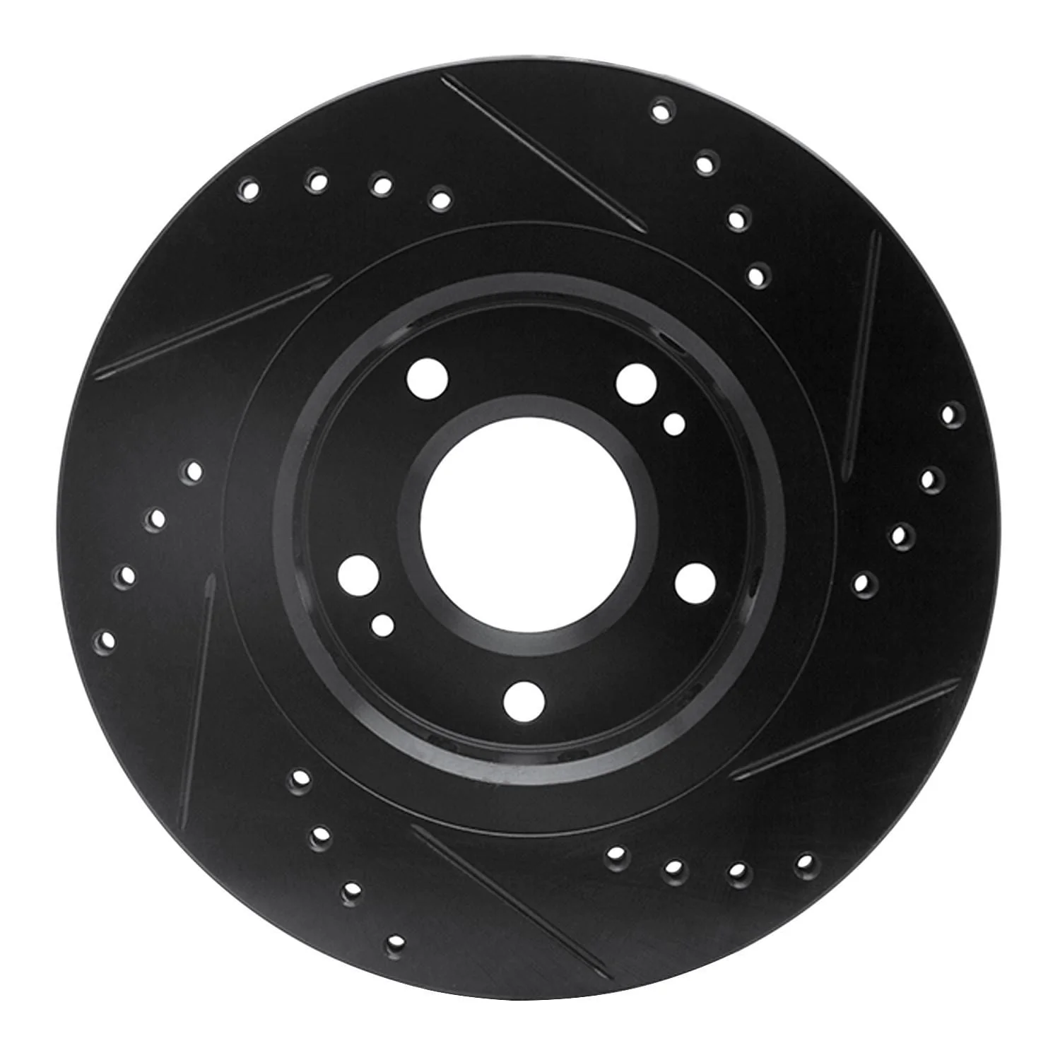 R1 Concepts 09-15 Mitsubishi Lancer Front Left Drilled & Slotted Black Brake Rotor - Image 2