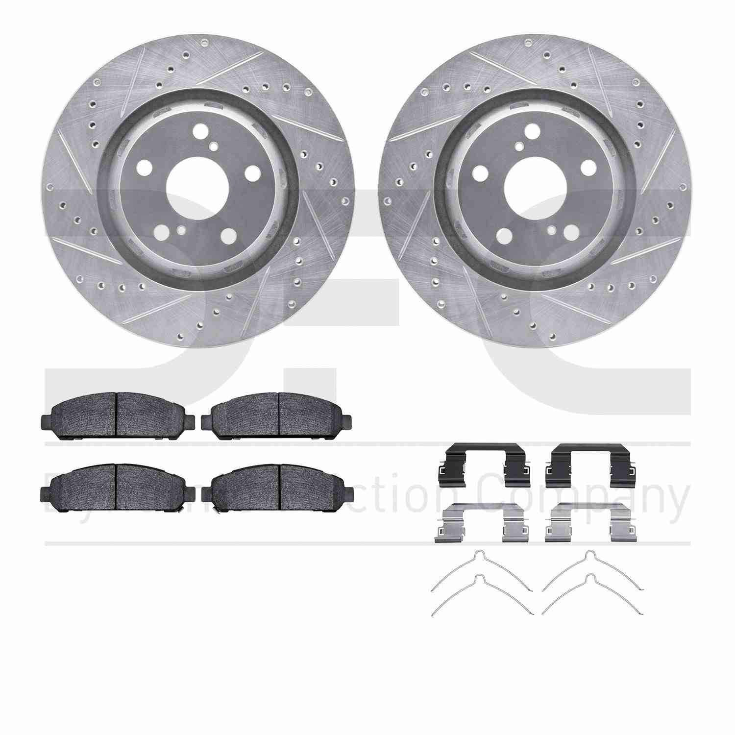 R1 Concepts 09-15 Toyota Venza Front Drilled & Slotted Silver Brake Rotor Set w/Optimum OE Pads and Hardware