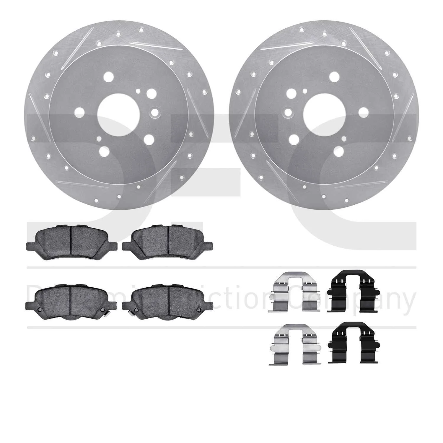 R1 Concepts 09-15 Toyota Venza Rear Drilled & Slotted Silver Brake Rotor Set w/Optimum OE Pads and Hardware