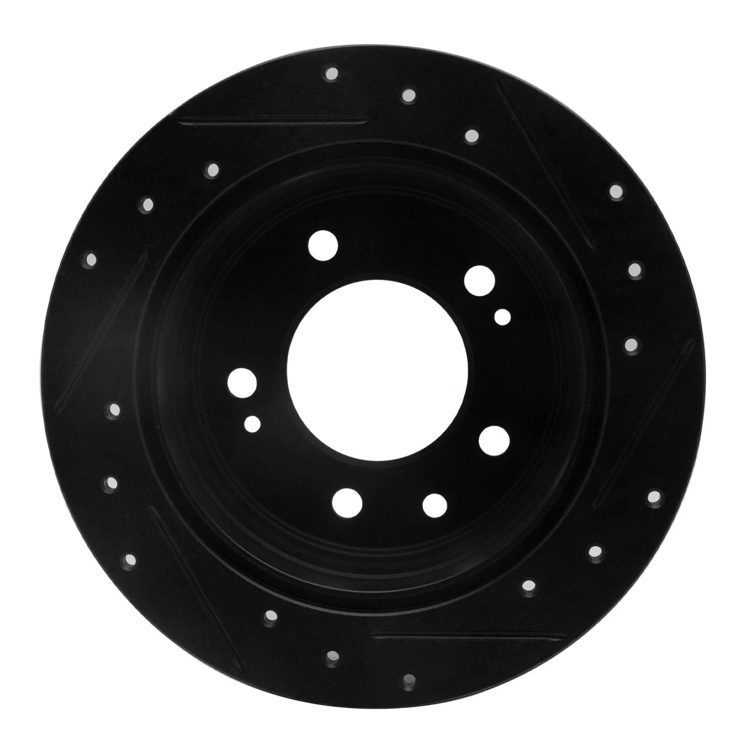 R1 Concepts 09-16 Hyundai Tucson Rear Left Drilled & Slotted Black Brake Rotor - Image 2