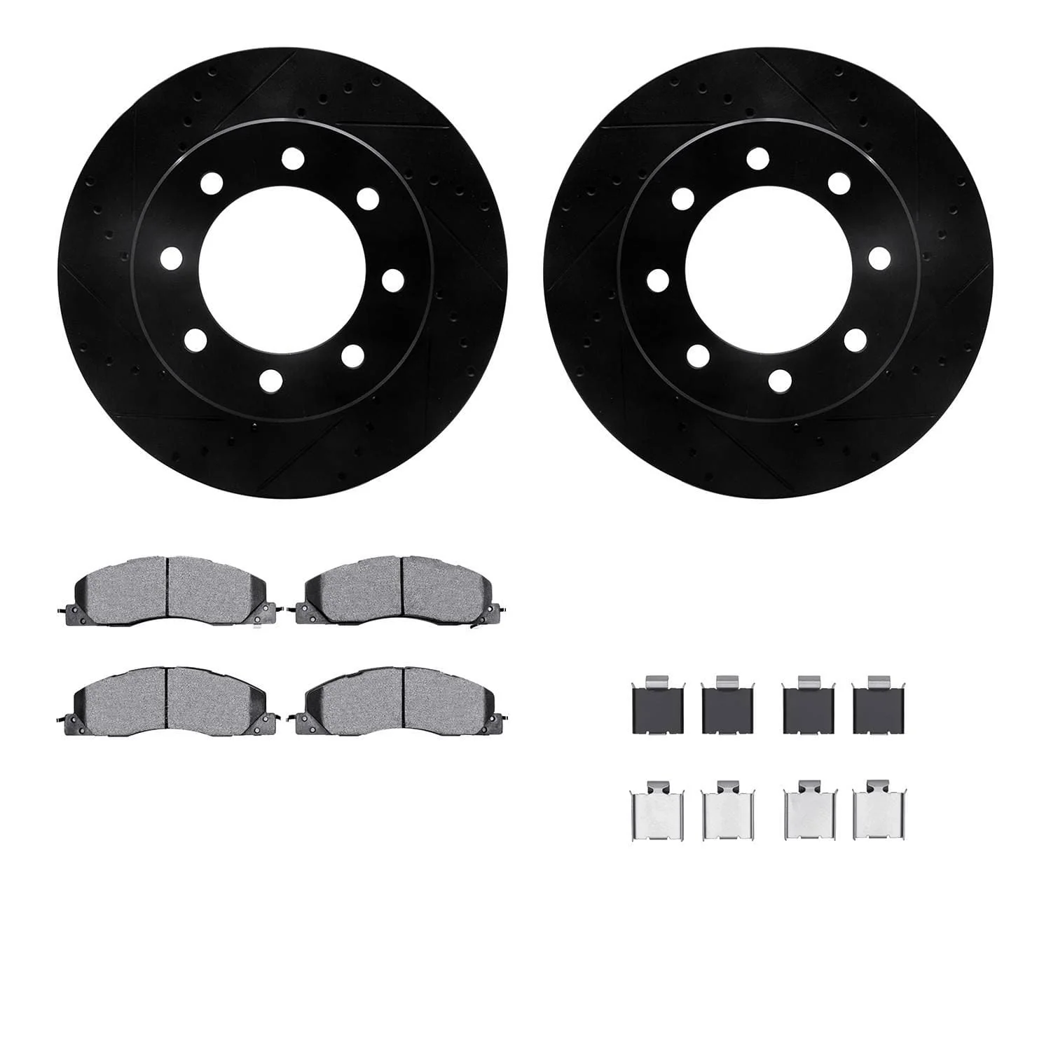 R1 Concepts 09-18 Dodge Ram 4000 Front Drill/Slot Black Rotors w/Off-Road/Tow Pads