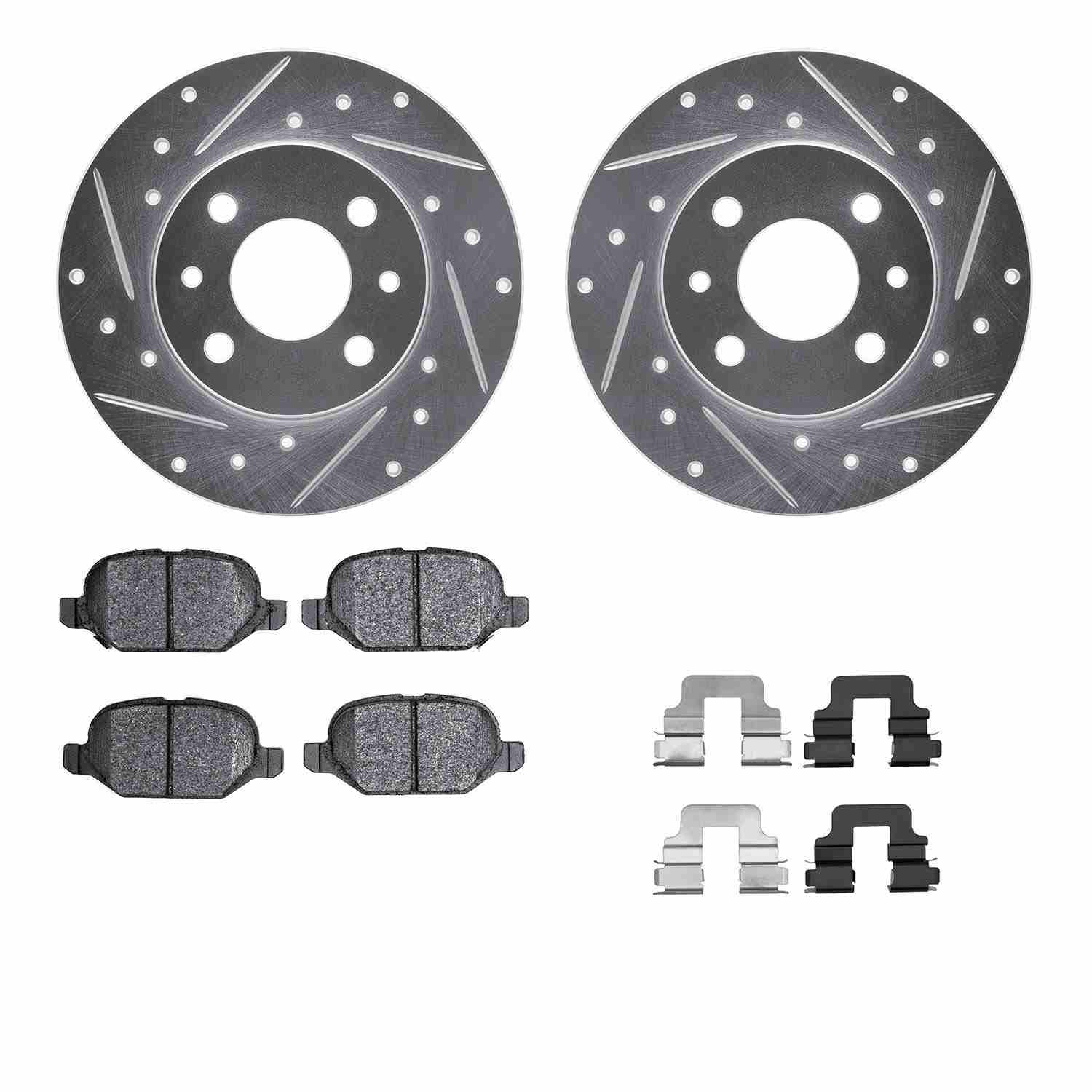 R1 Concepts 09-19 Fiat 500 Rear Drilled & Slotted Silver Brake Rotor Set w/Ceramic Pads and Hardware
