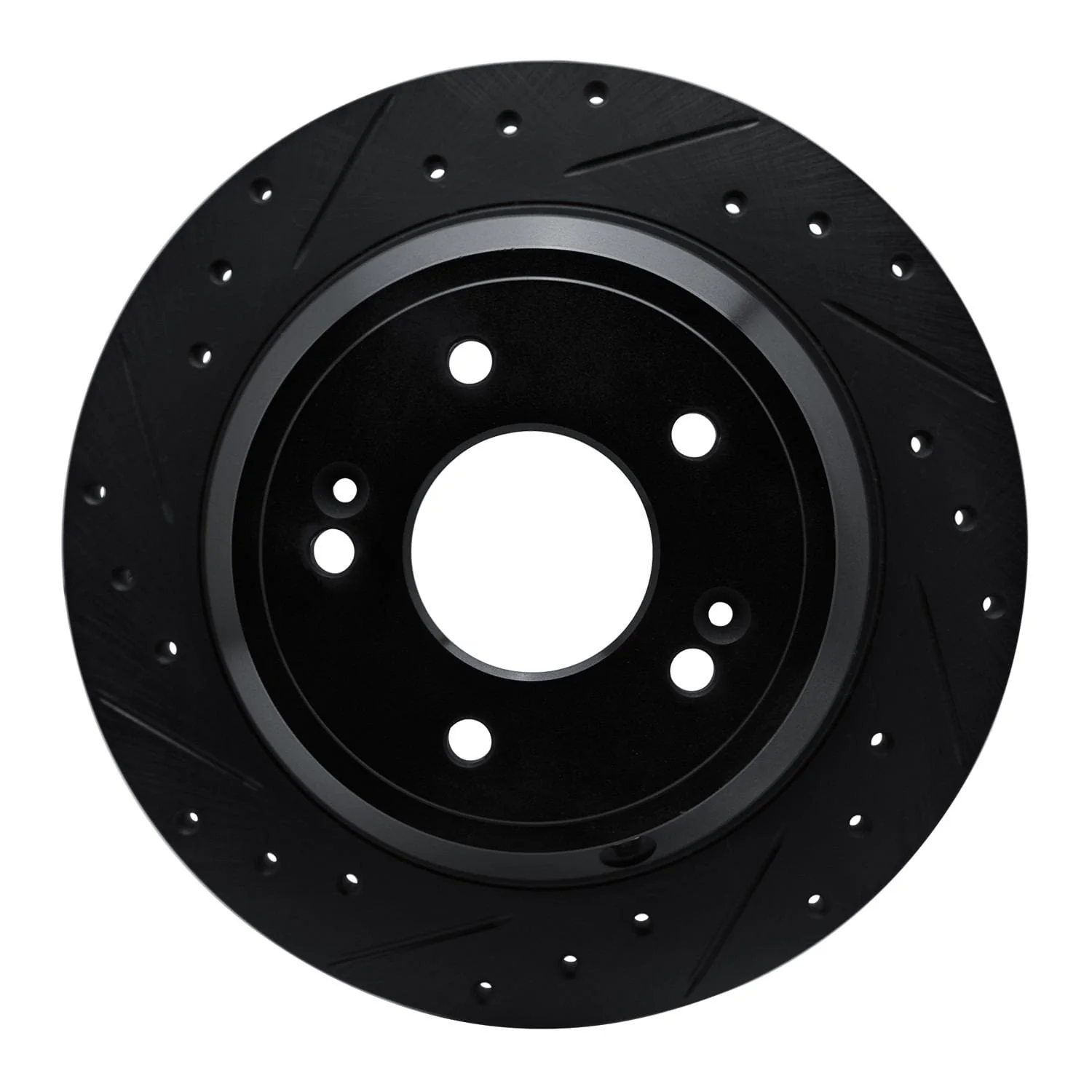 R1 Concepts 09-20 Genesis G80 Rear Left Drilled & Slotted Black Brake Rotor