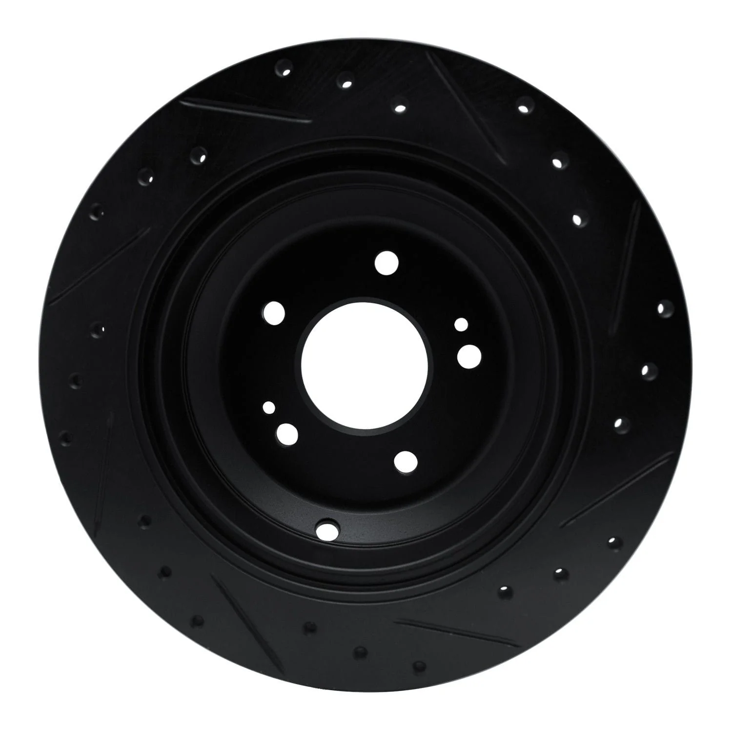 R1 Concepts 09-20 Genesis G80 Rear Left Drilled & Slotted Black Brake Rotor - Image 2
