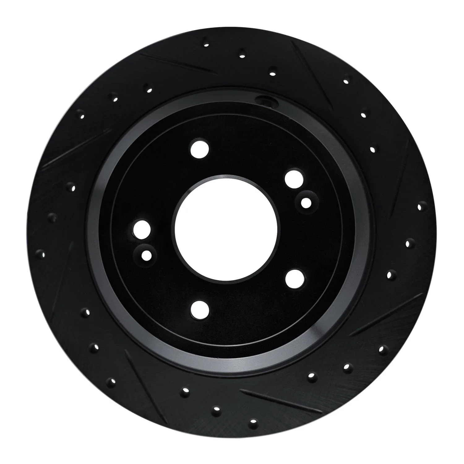 R1 Concepts 09-20 Genesis G80 Rear Right Drilled & Slotted Black Brake Rotor