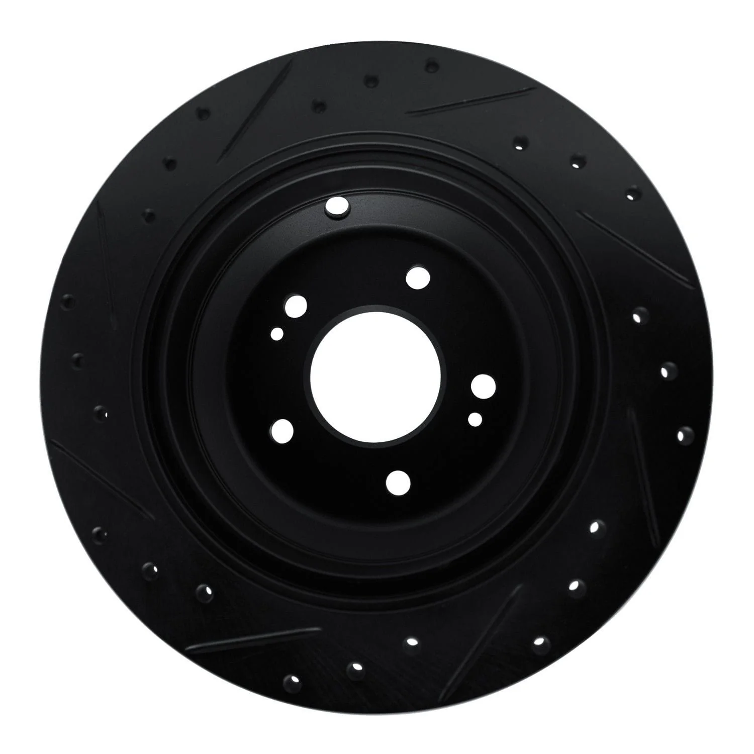 R1 Concepts 09-20 Genesis G80 Rear Right Drilled & Slotted Black Brake Rotor - Image 2