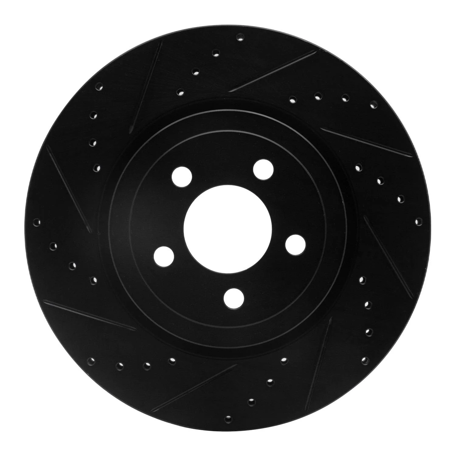 R1 Concepts 09-23 Dodge Challenger Front Left Drilled & Slotted Black Brake Rotor