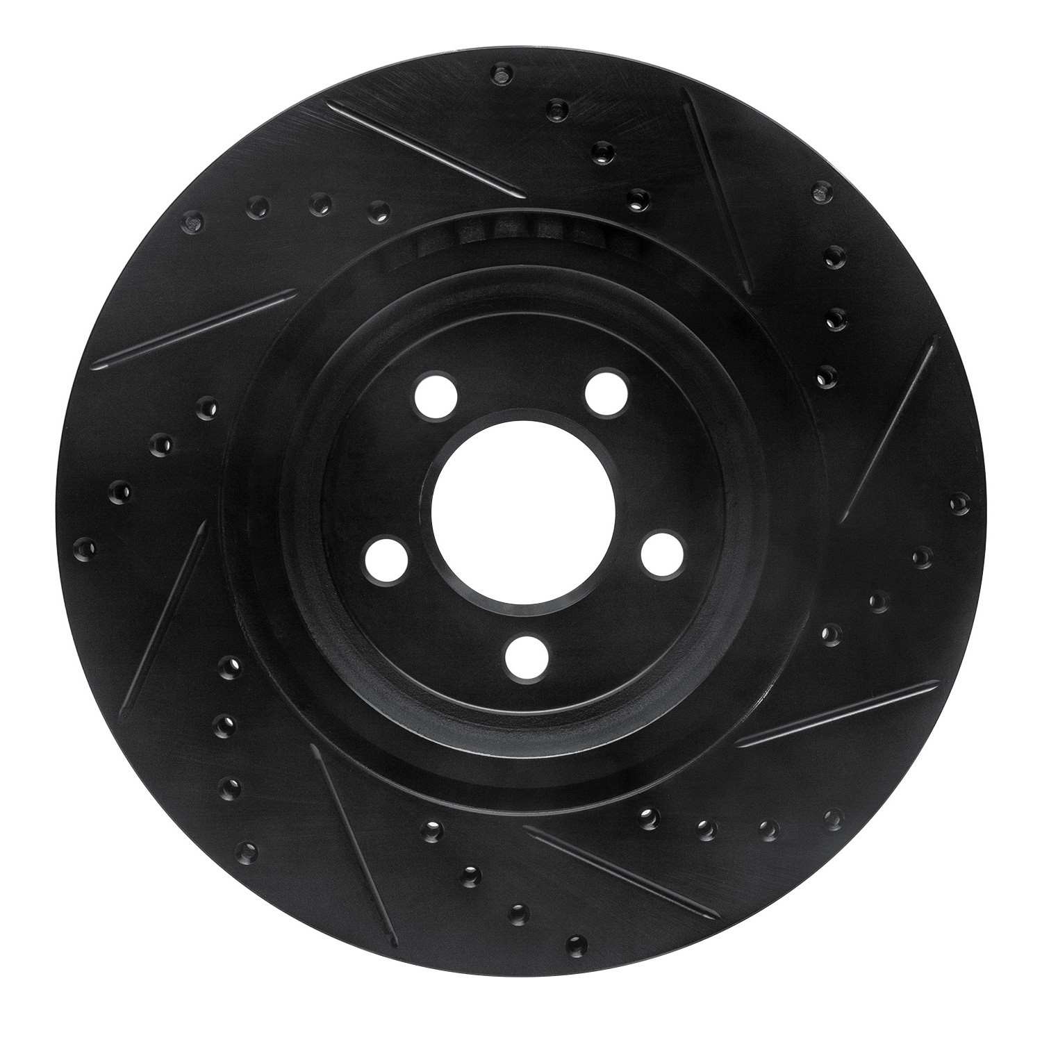 R1 Concepts 09-23 Dodge Challenger Front Left Drilled & Slotted Black Brake Rotor - Image 2