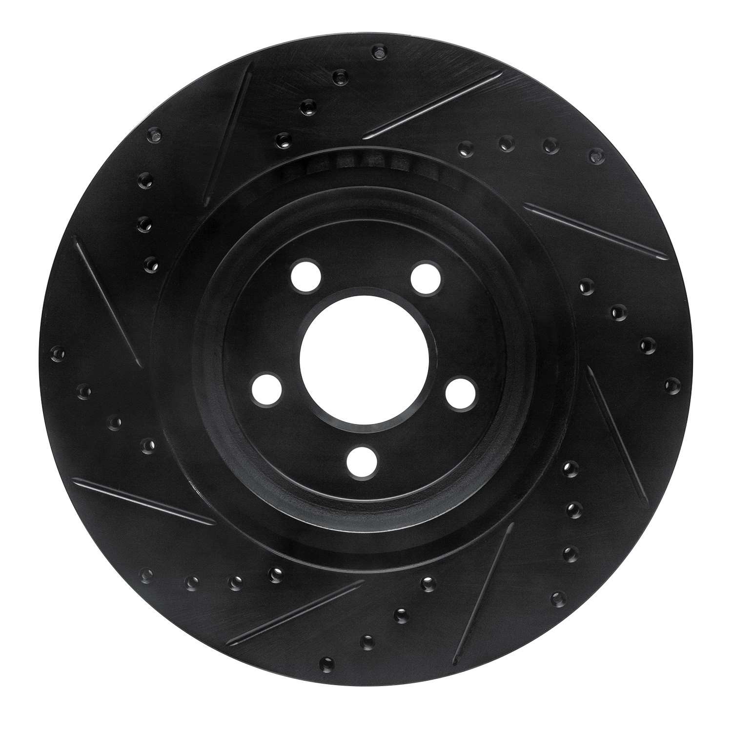 R1 Concepts 09-23 Dodge Challenger Front Right Drilled & Slotted Black Brake Rotor - Image 2