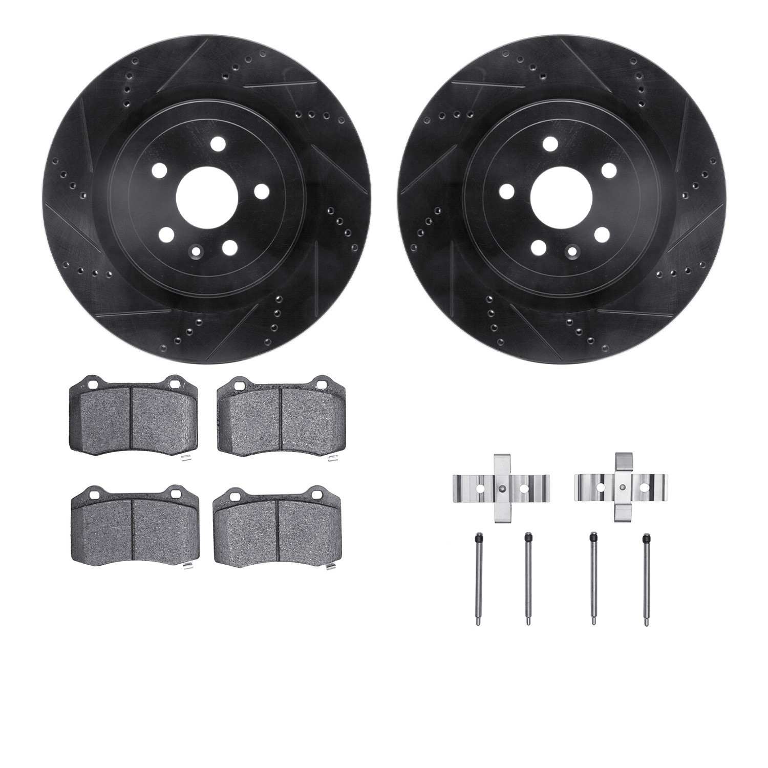 R1 Concepts 09-24 Cadillac CTS Rear Drilled & Slotted Black Brake Rotor Set w/Ceramic Pads and Hardware