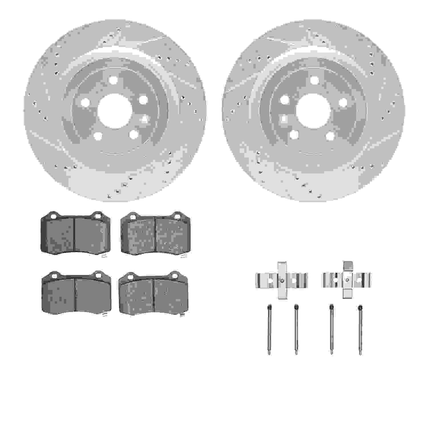 R1 Concepts 09-24 Cadillac CTS Rear Drilled & Slotted Silver Brake Rotor Set w/Optimum OE Pads and Hardware