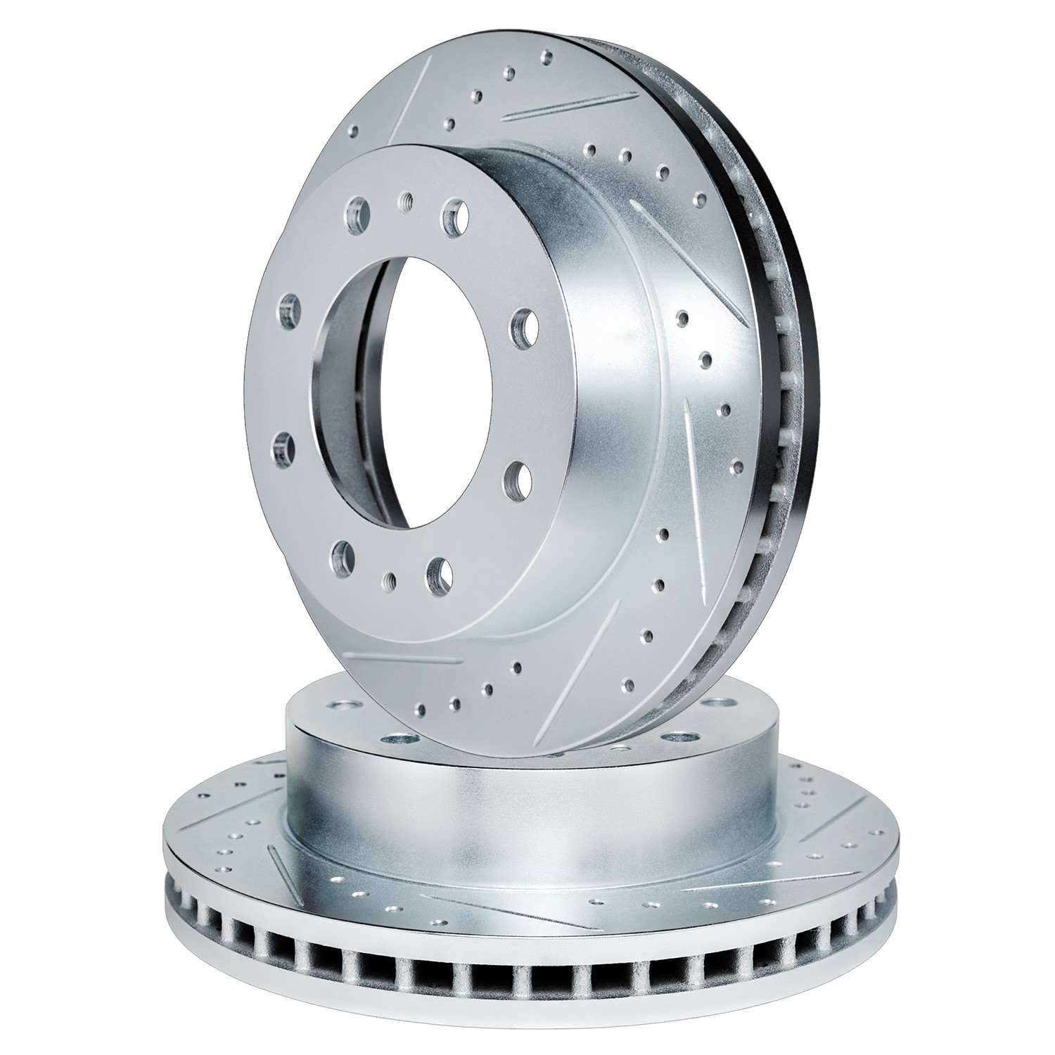 R1 Concepts 09-24 Dodge Ram 4000 Front Drilled & Slotted Silver Brake Rotor Set - Image 2