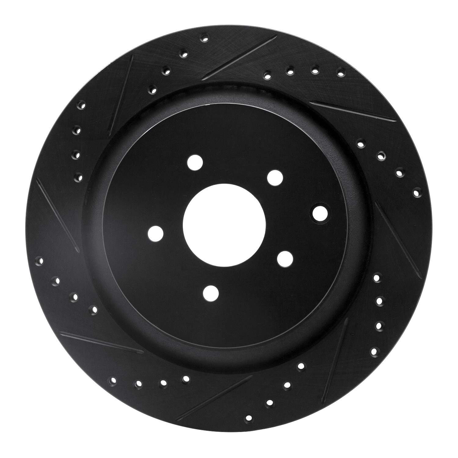 R1 Concepts 09-24 Infiniti Q70L Rear Left Drilled & Slotted Black Brake Rotor