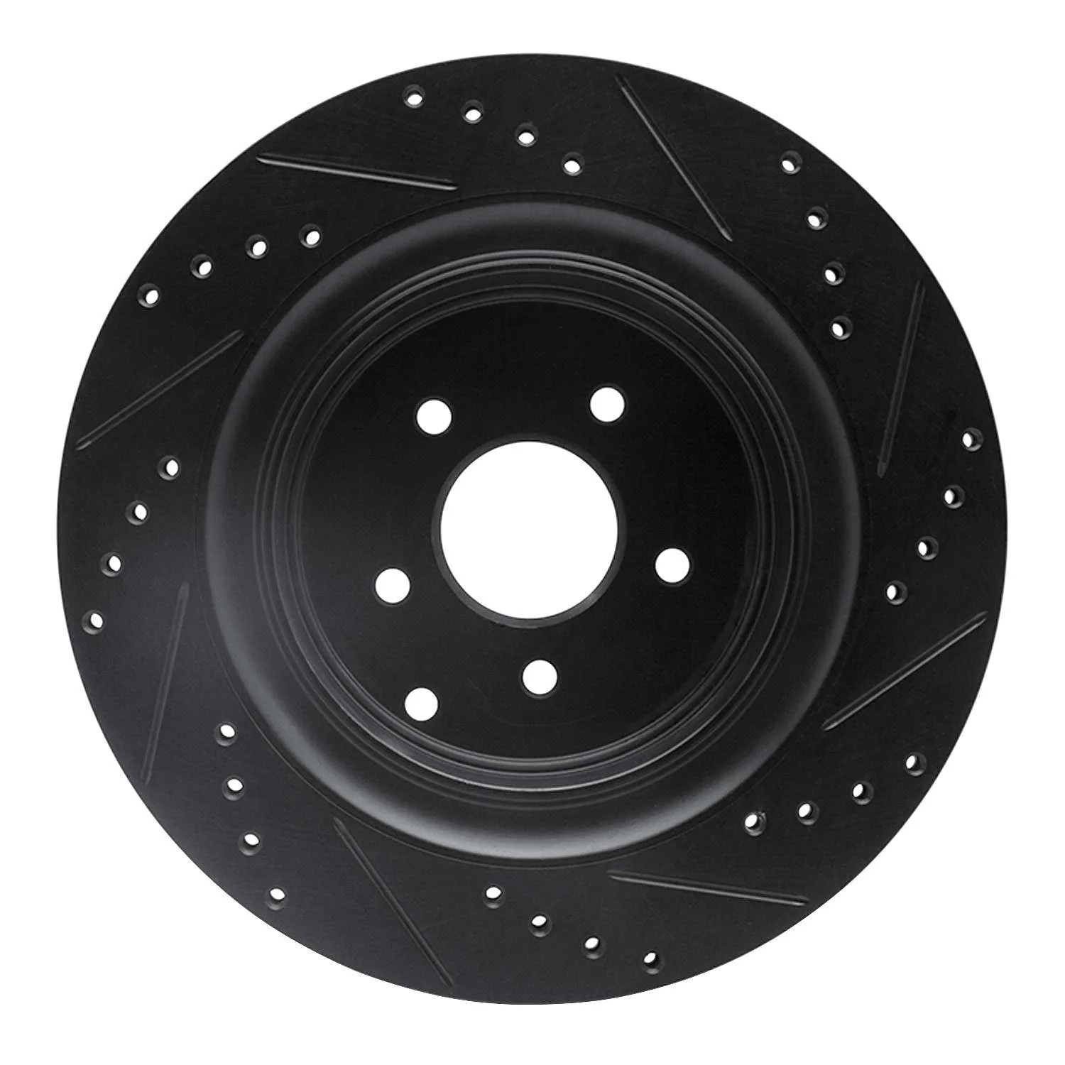 R1 Concepts 09-24 Infiniti Q70L Rear Left Drilled & Slotted Black Brake Rotor - Image 2
