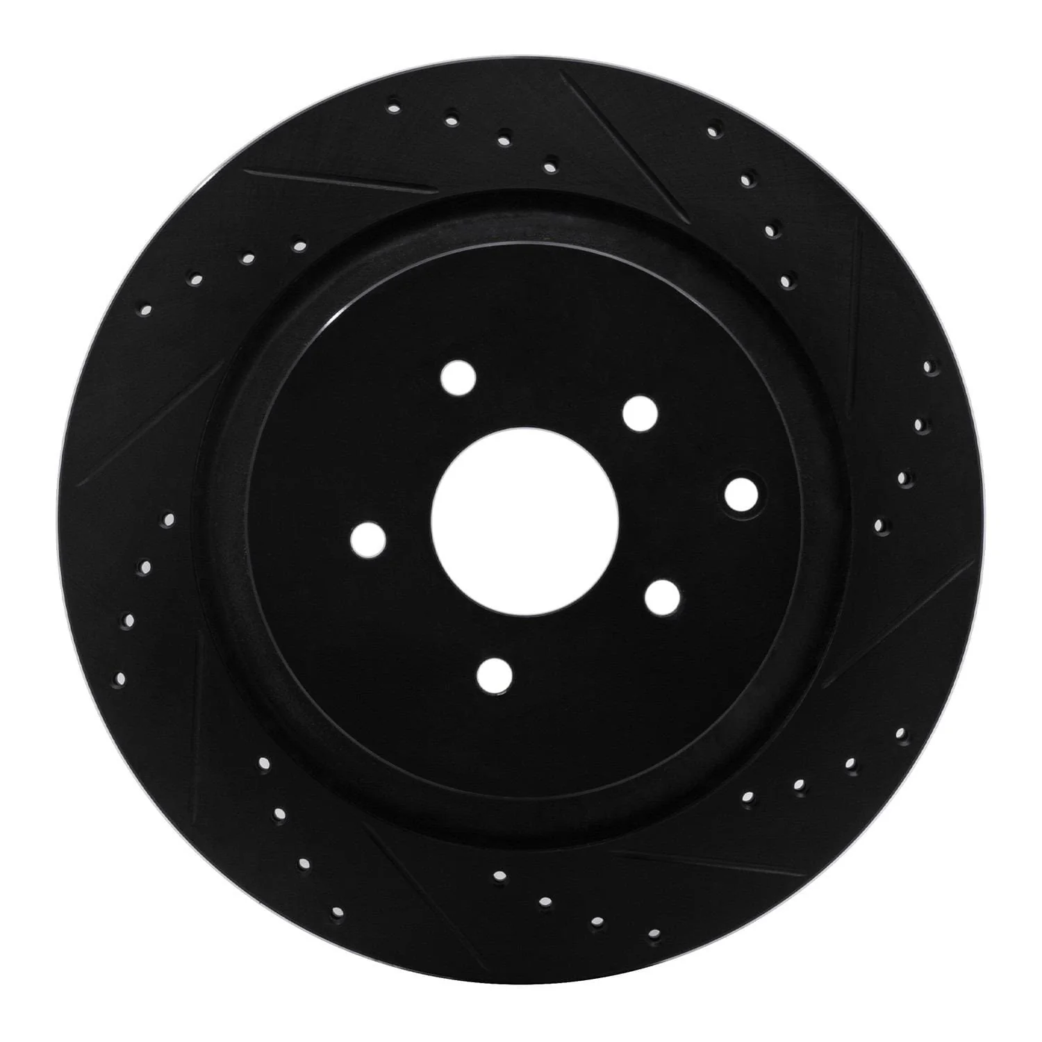 R1 Concepts 09-24 Infiniti Q70L Rear Right Drilled & Slotted Black Brake Rotor