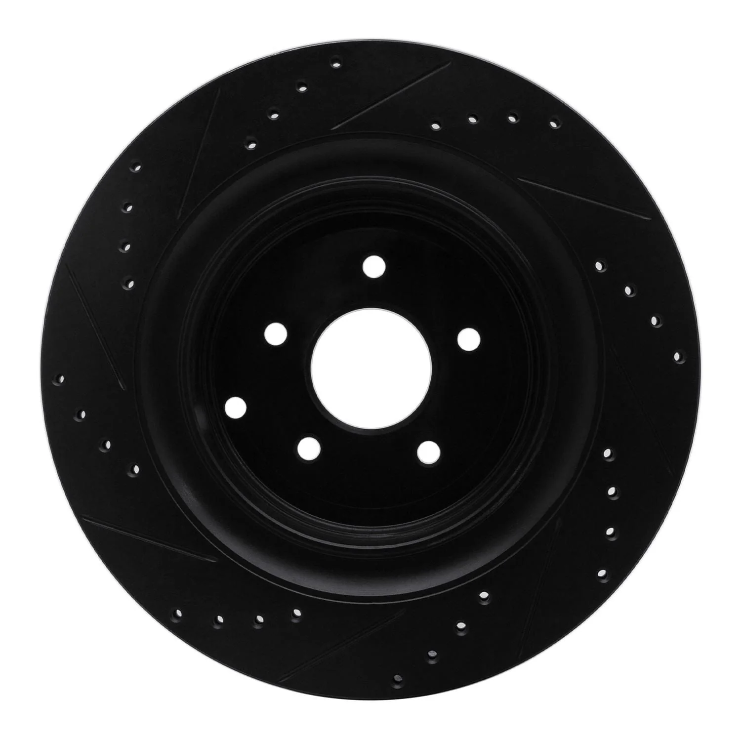 R1 Concepts 09-24 Infiniti Q70L Rear Right Drilled & Slotted Black Brake Rotor - Image 2