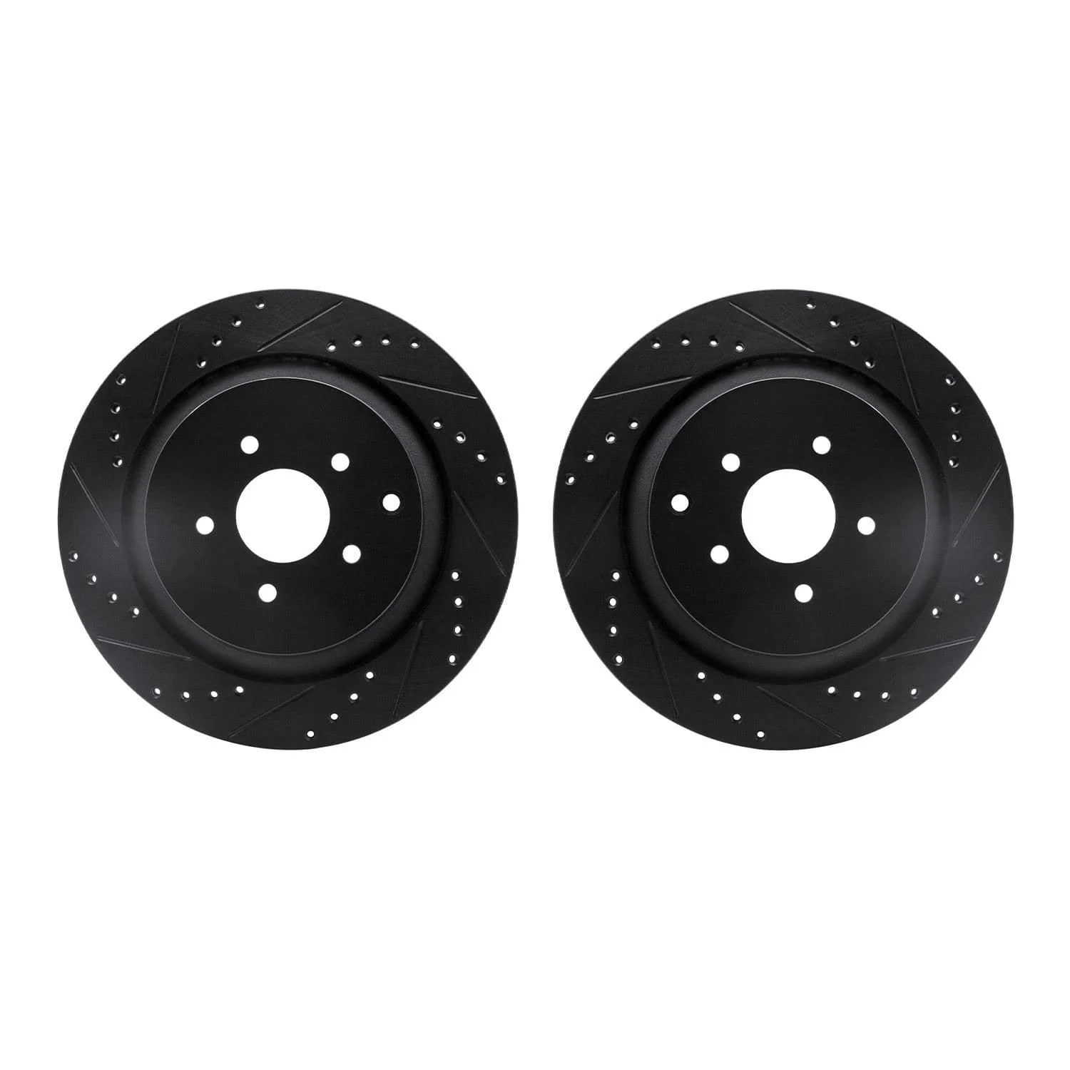 R1 Concepts 09-24 Infiniti QX70 Rear Drilled & Slotted Black Brake Rotor Set