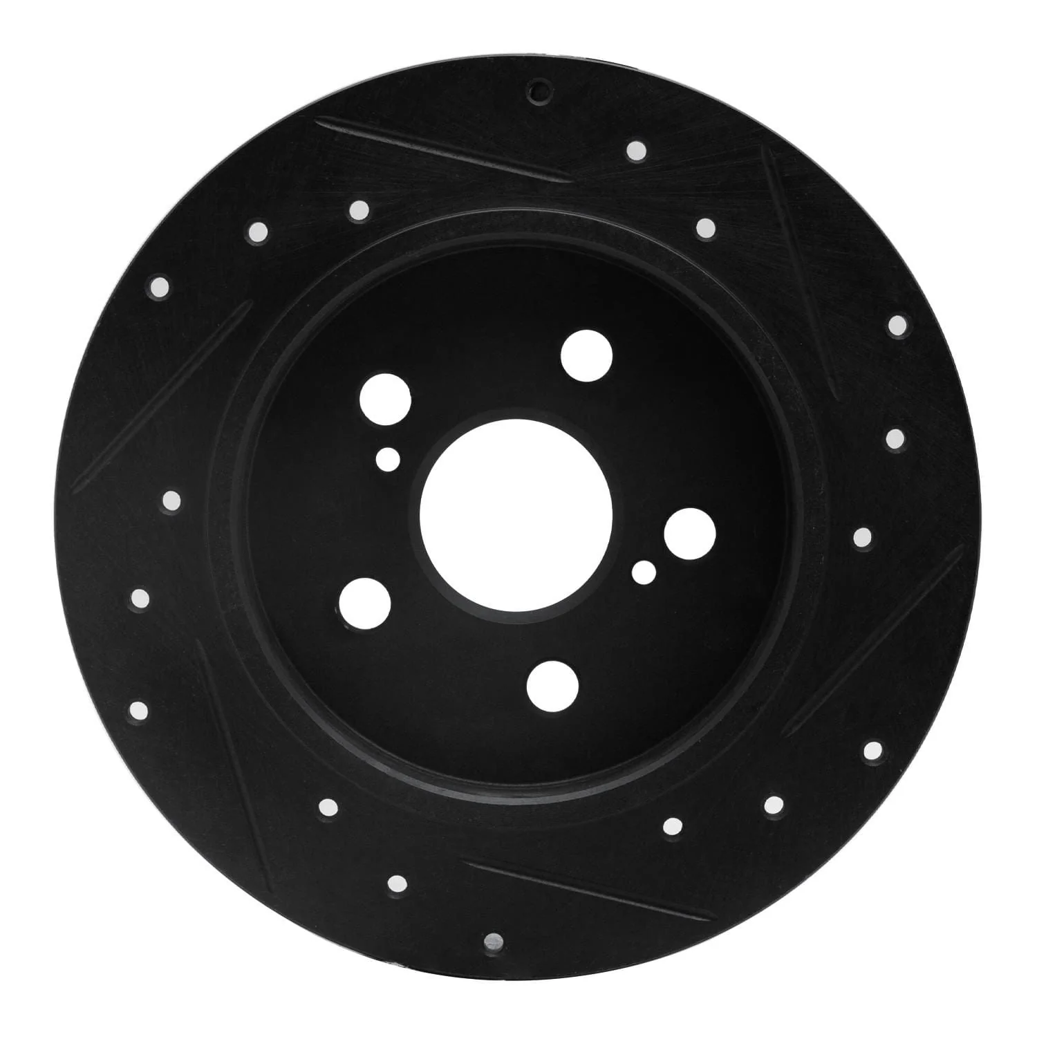 R1 Concepts 09-24 Lexus CT200H Rear Left Drilled & Slotted Black Brake Rotor - Image 2