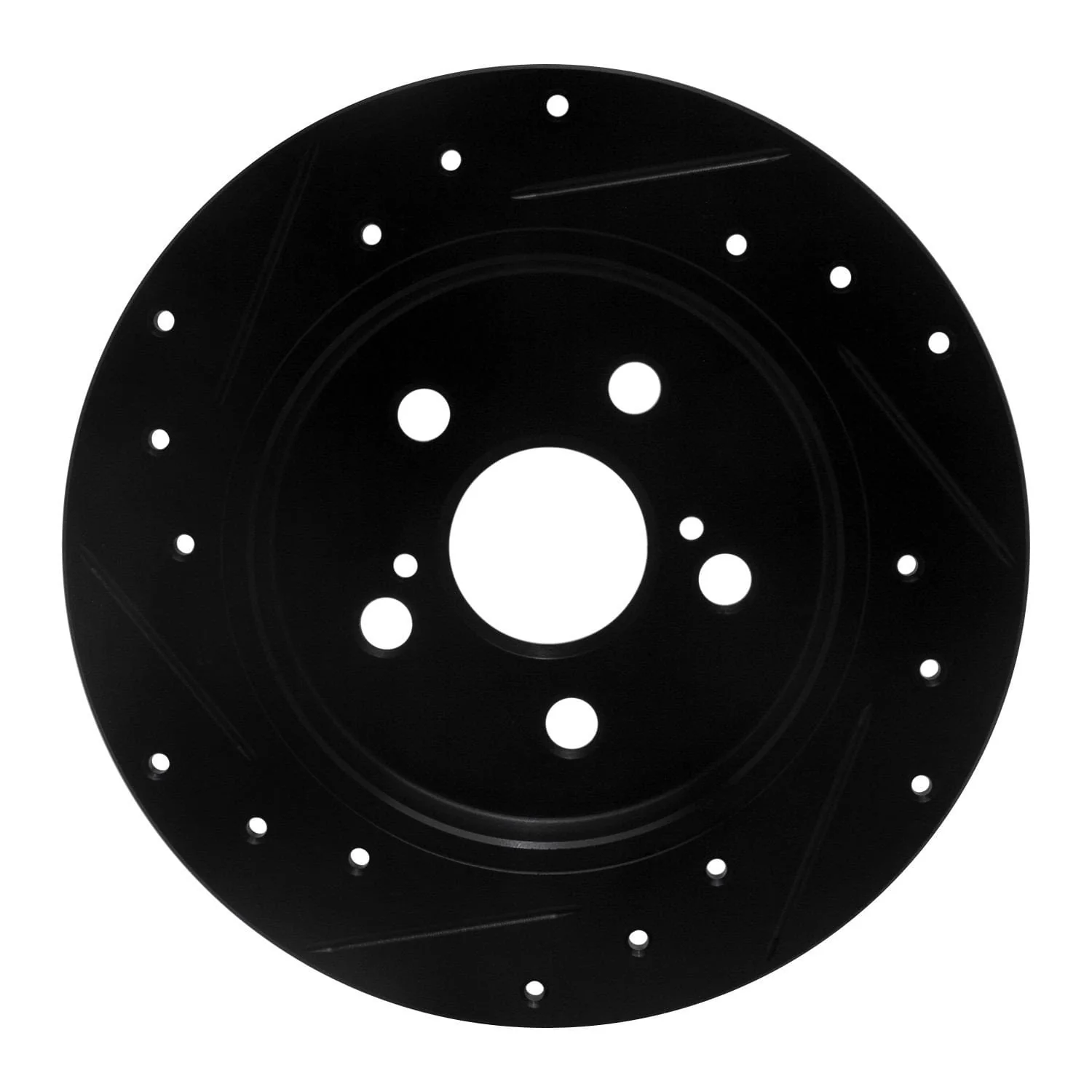 R1 Concepts 09-24 Lexus CT200H Rear Right Drilled & Slotted Black Brake Rotor - Image 2